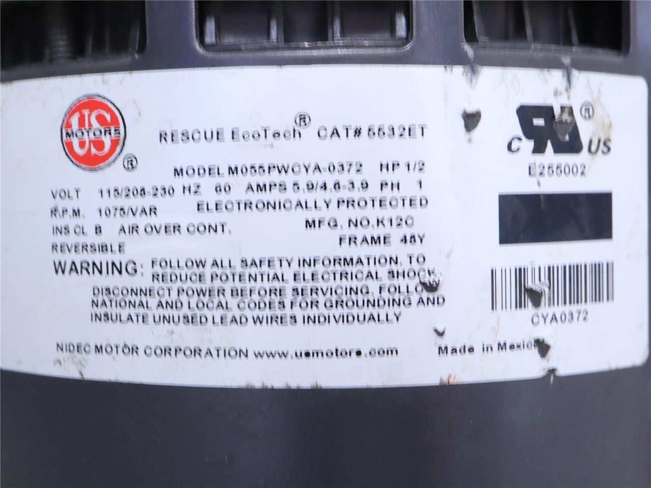 US Motors RESCUE EcoTech M055PWCYA-0372 ECM Blower Motor 1/2HP 208-230V 60Hz