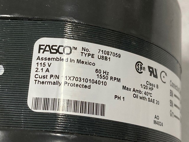 Fasco Replacement Blower Motor, 71087059, U8B1, 1/15 HP, 460V, For Lennox