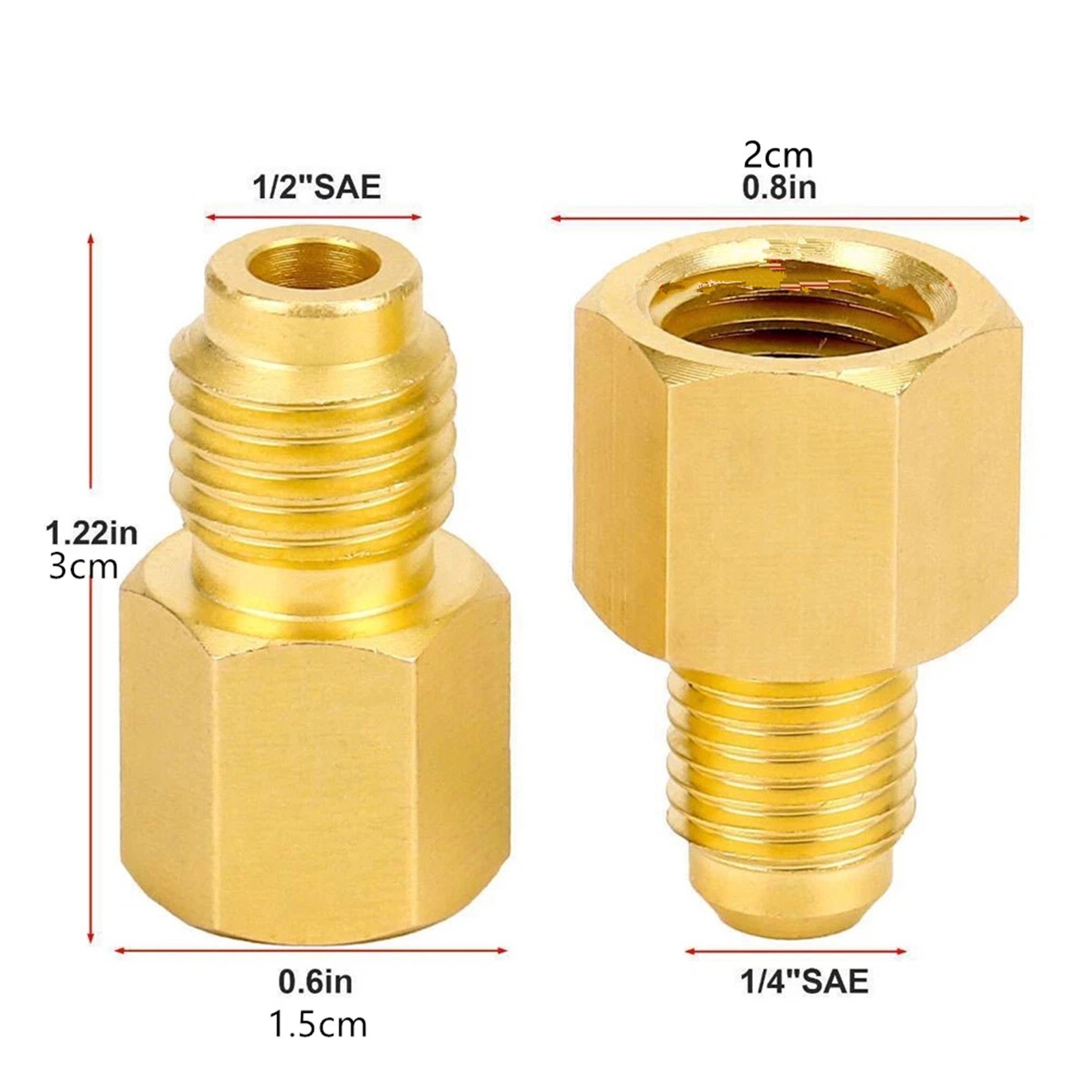 6PCS Brass Refrigerant Tank Adapters R134A to R12 Fitting Adapter for AC Systems