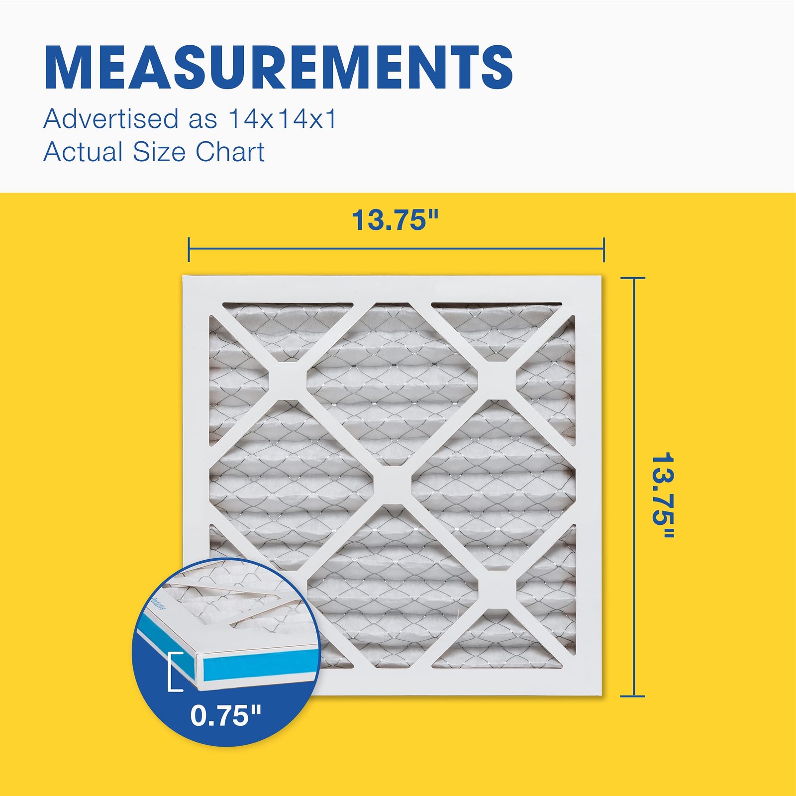 Aerostar 14x14x1 MERV 8 Air Filter, 6 Count, ACTUAL SIZE (13.75 6 PACK, White