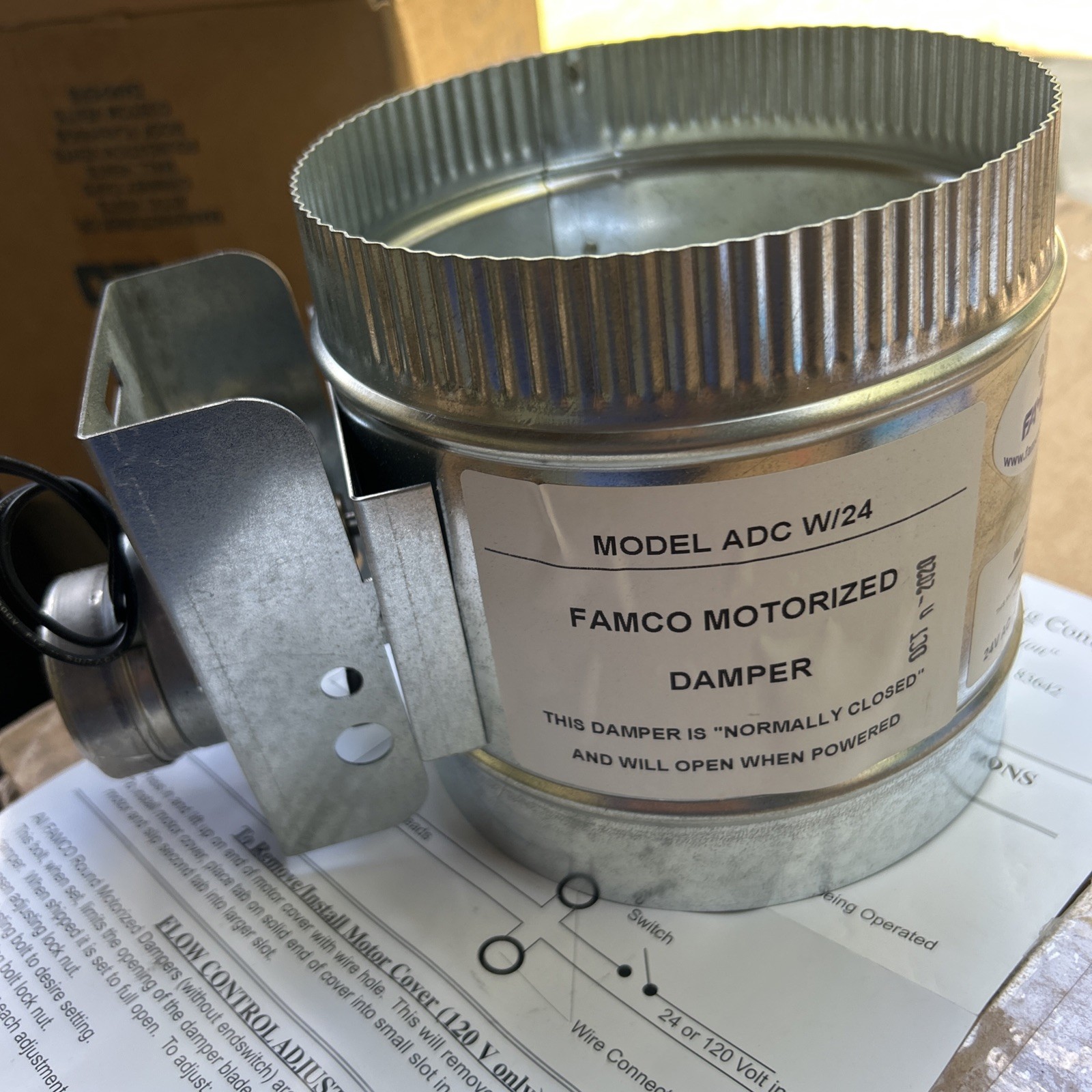 Motorized Damper HVAC Zone Control Damper 24 Volt Normally Closed, Power Open