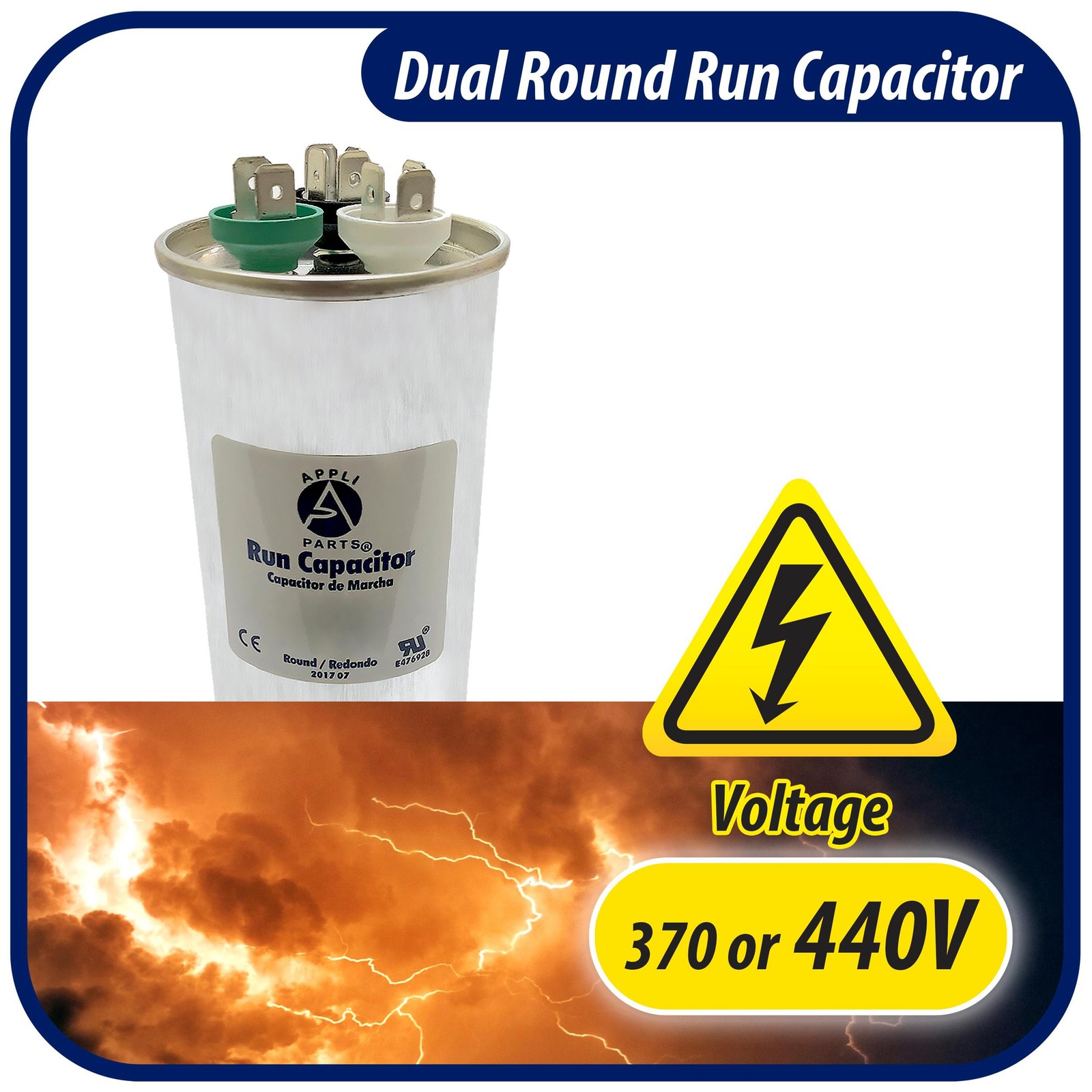 Appli Parts Dual Run Capacitor for ac 40+5 Mfd uF (microfarads) 370 VAC or 450 V