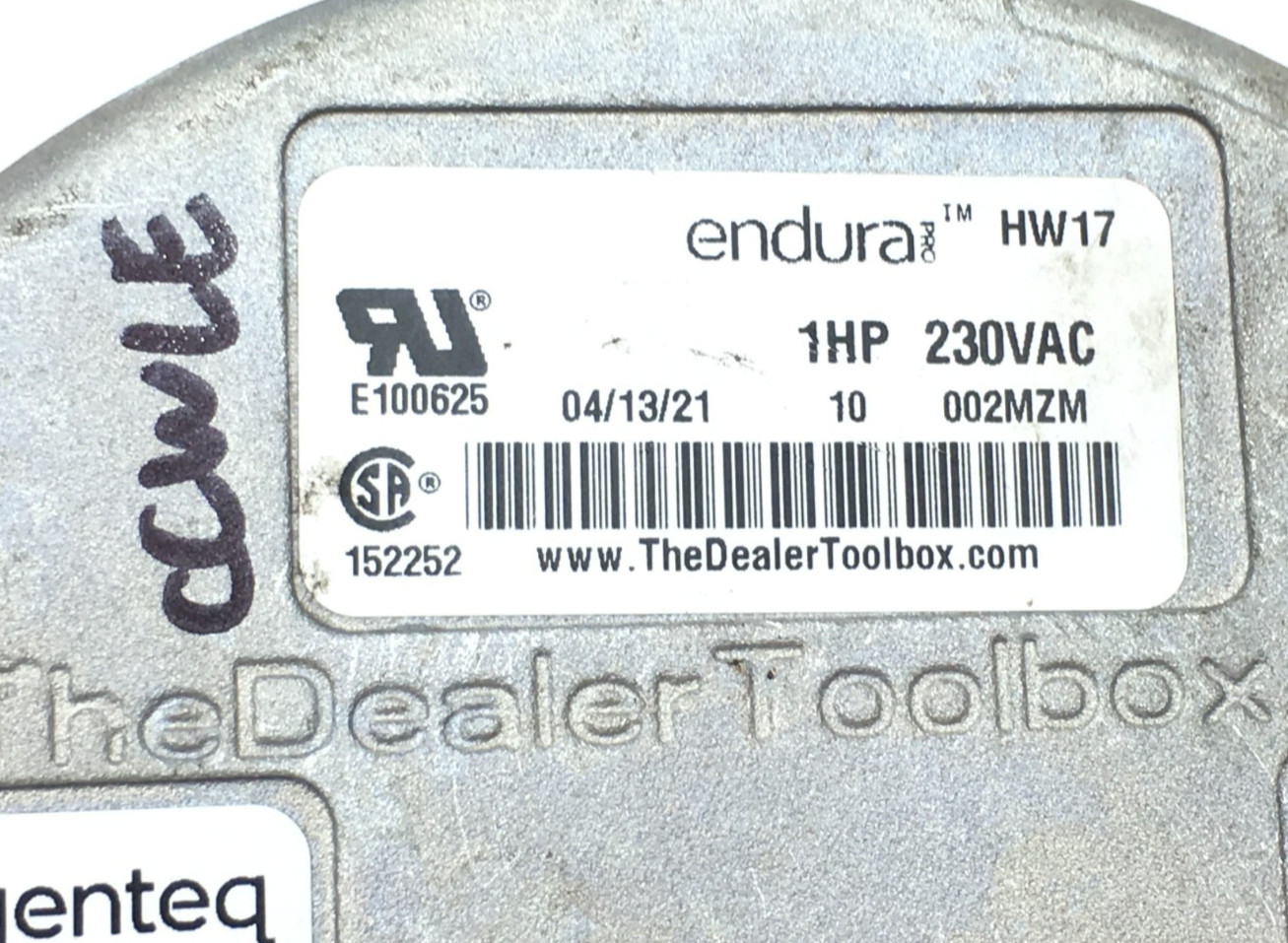 Genteq Endura HW17 Module Only 230VAC 1HP CCW LE rotation used #Z137