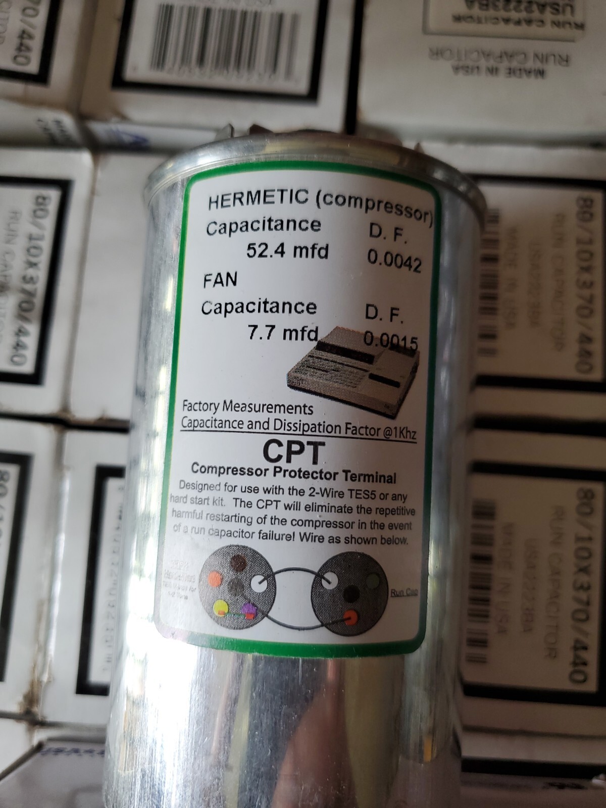 AmRad USA2238 Round Run Capacitor 50+7.5 uF MFD 370 / 440 Volt Made in USA