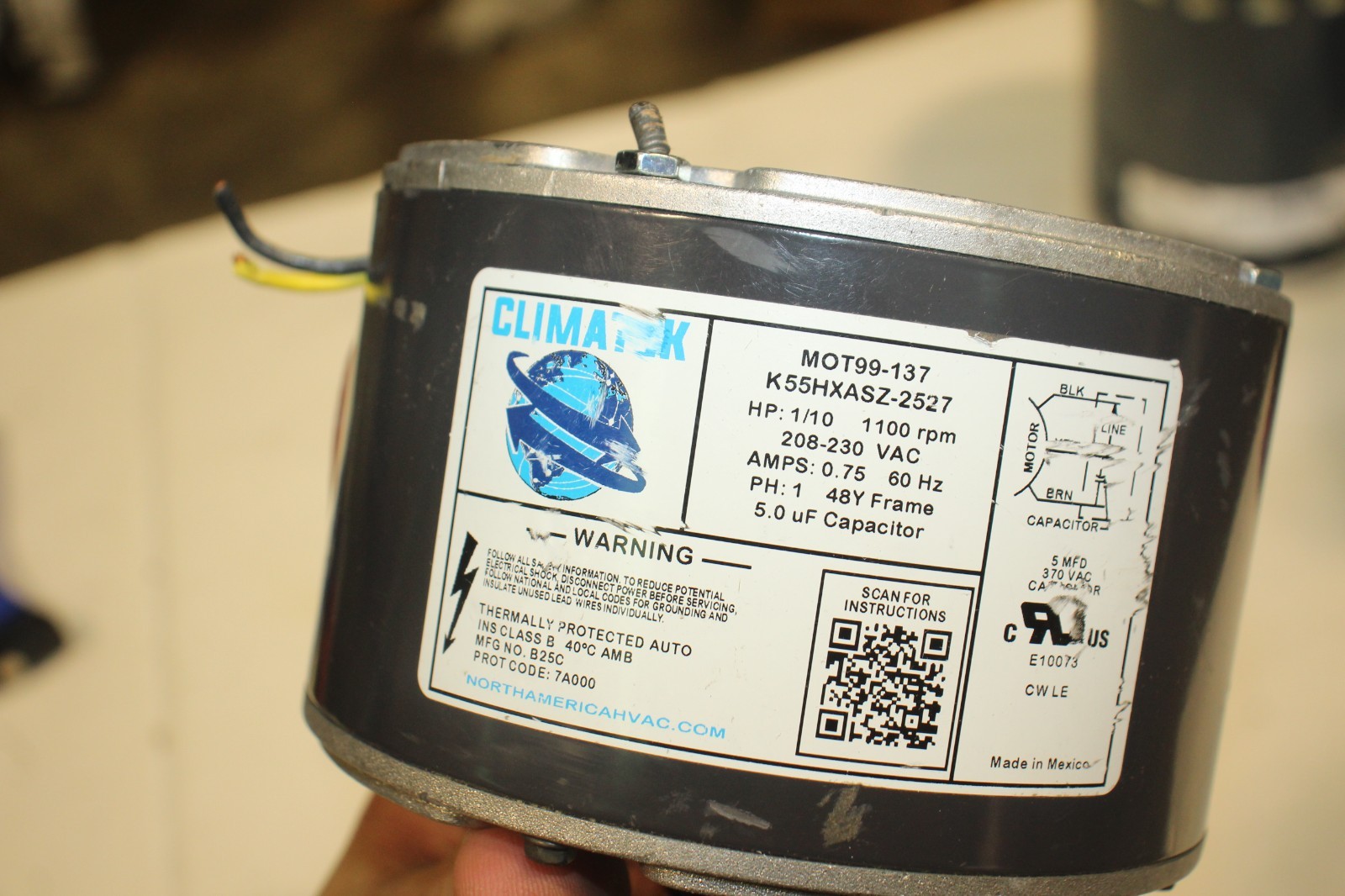 Climatek Blower Fan Motor K55HXASZ-2527 MOT99-137