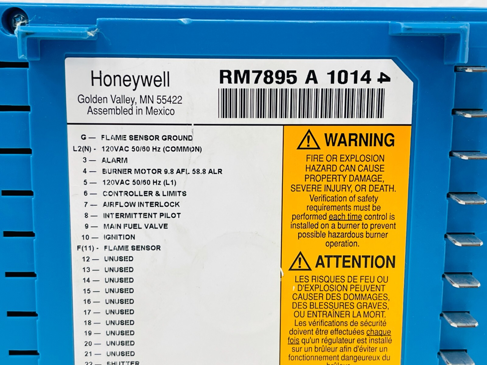FOR PARTS – Honeywell RM7895A1014 Burner Control & ST7800A162 purge card 90S