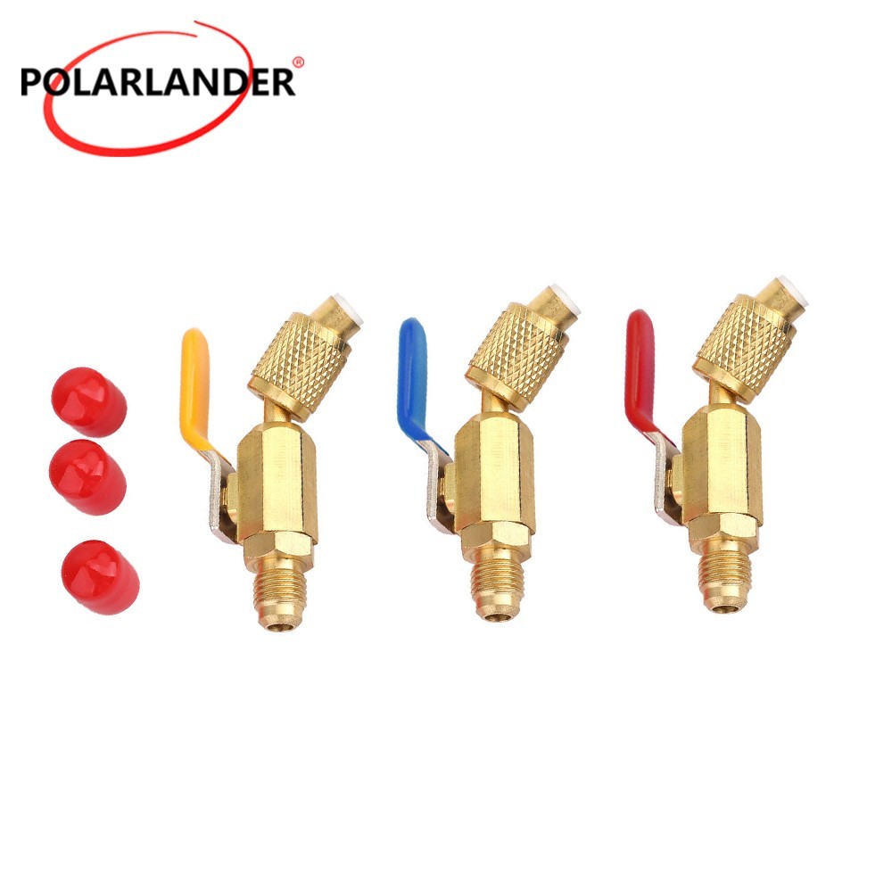 1/4″ SAE 3PCS AC Coolant Charging Hoses Angled Small Ball Valve Kit
