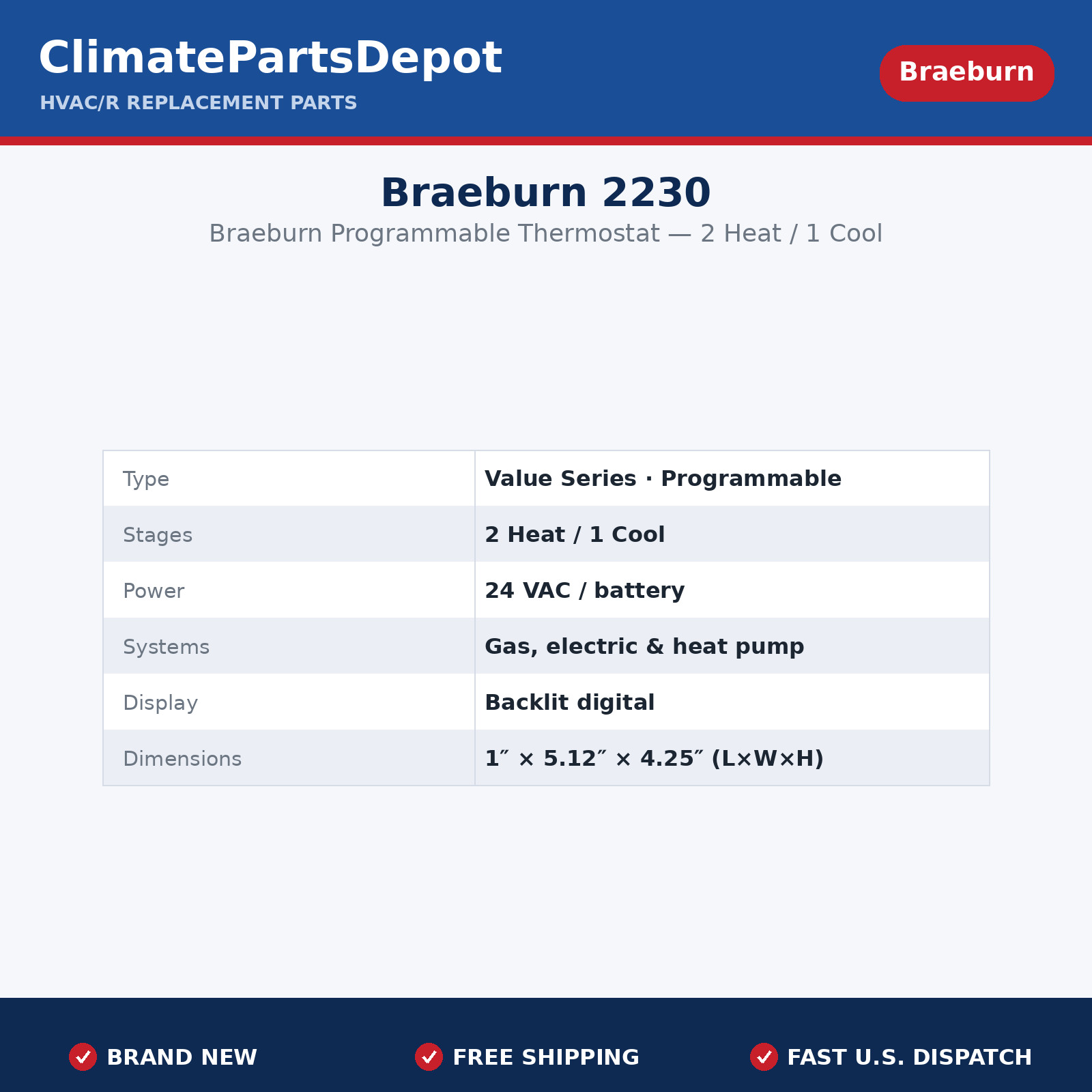 Programmable Thermostat 7-Day 2 Heat 1 Cool – Universal Heat Pump FREE SHIPPING