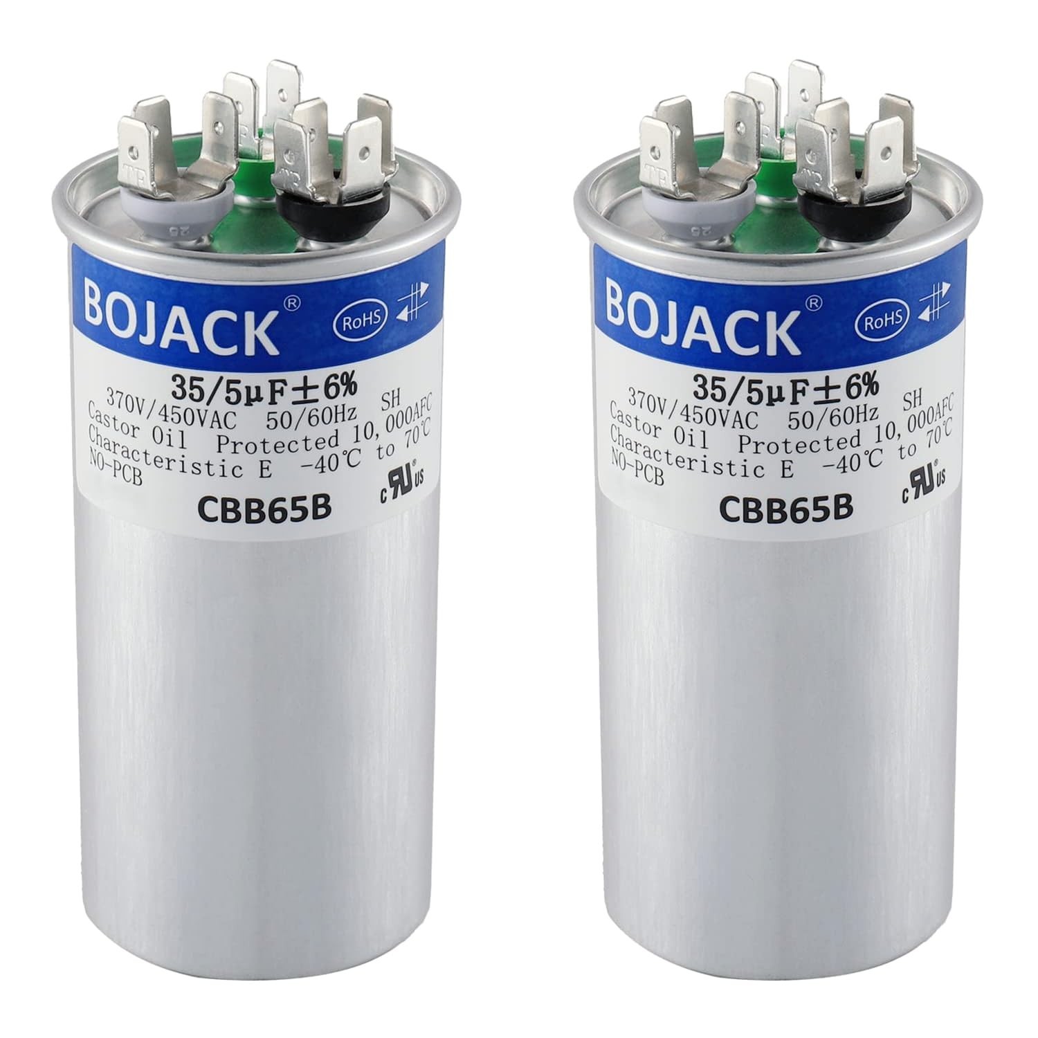 2 Pcs 35+5uF Dual Run Capacitor 370V/440V for AC Motor, Fan, Condenser