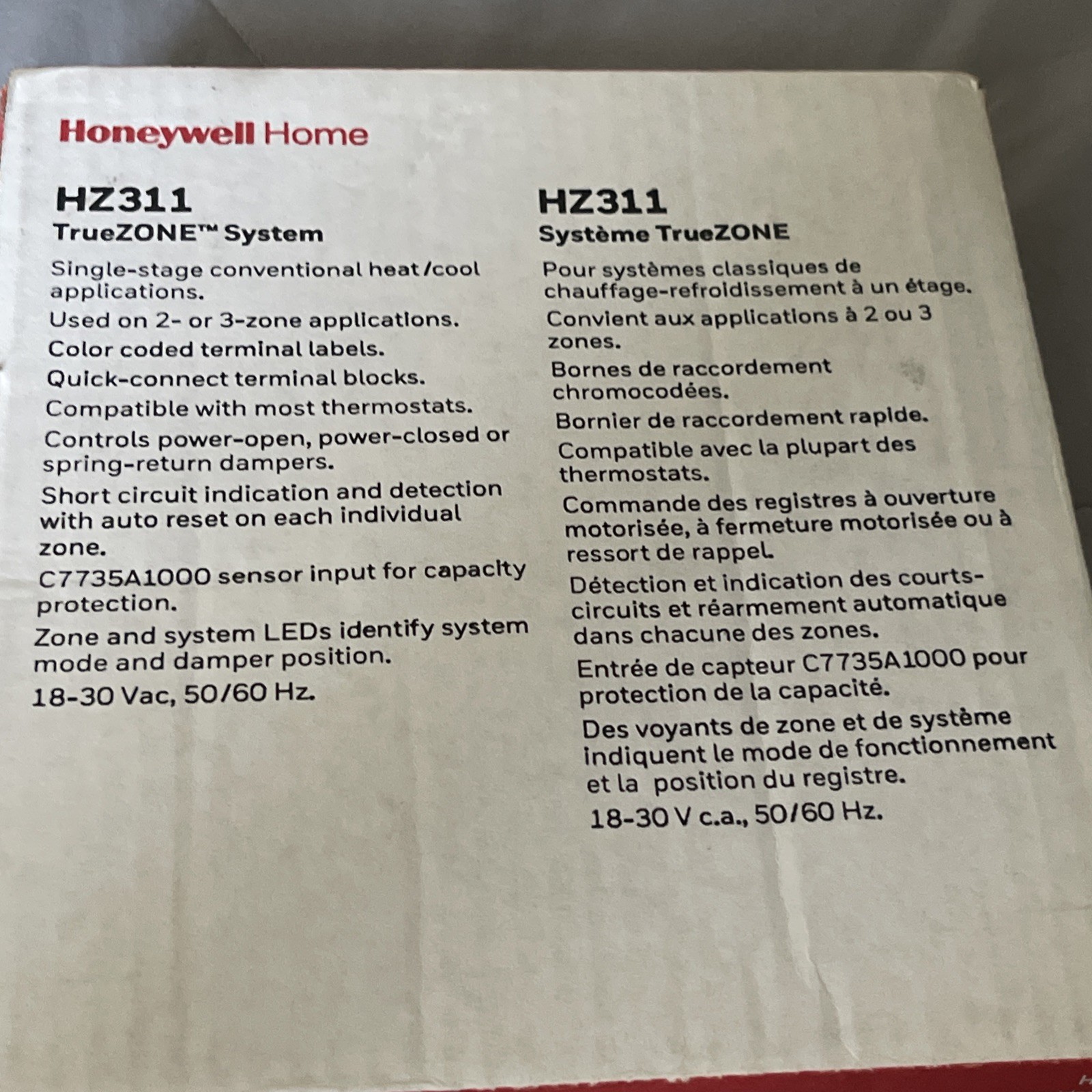 Honeywell HZ311 TrueZONE Control Panel New