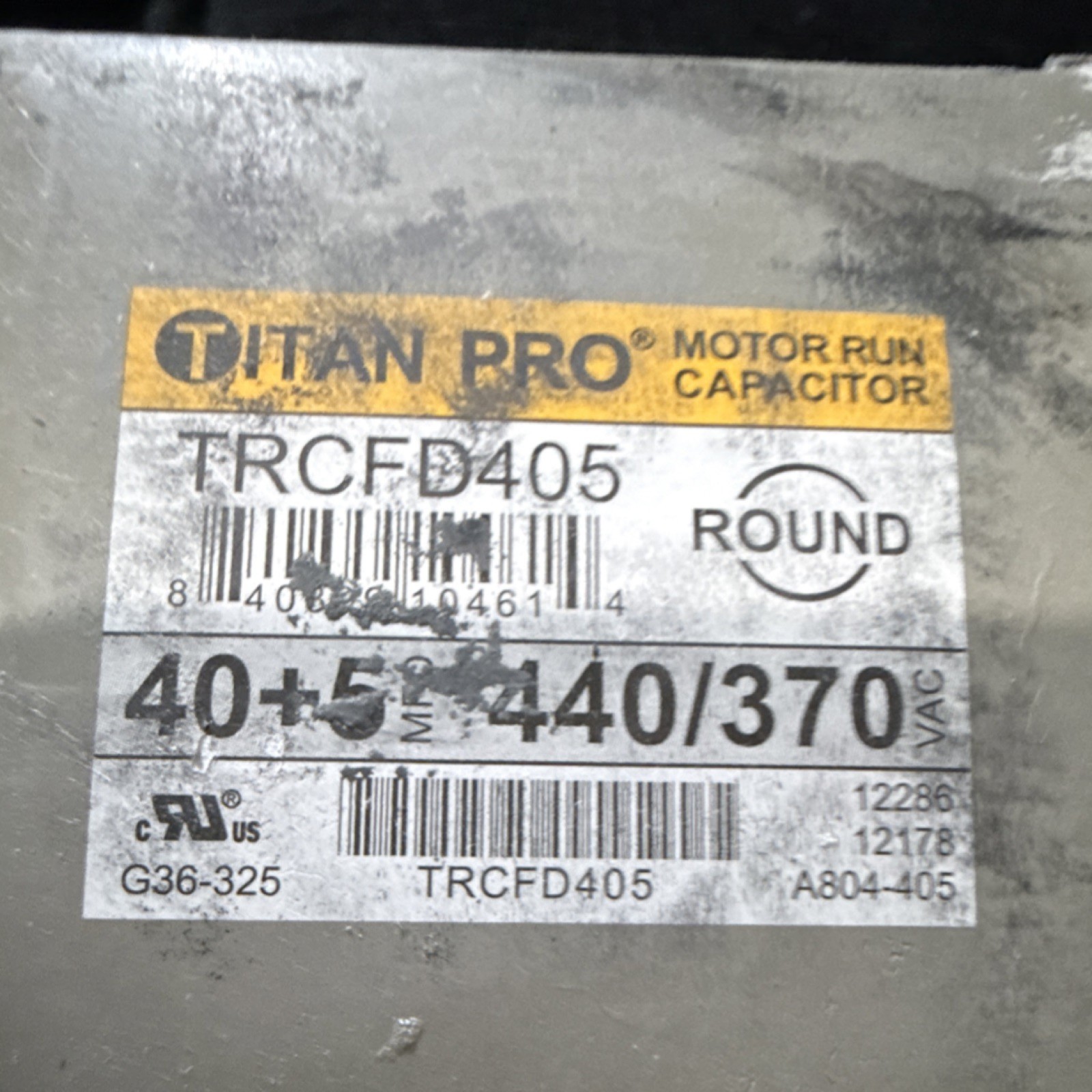 Titan Pro TRCFD405 Motor Run Capacitor 40+5 MFD 440/370 VAC Round
