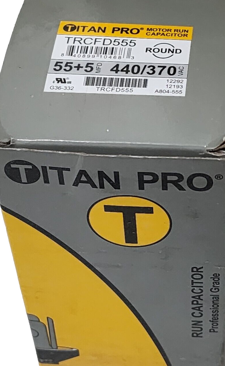 TitanPro TRCFD555 HVAC Round Motor Run Capacitor 55+5 MFD, 440/370Vac