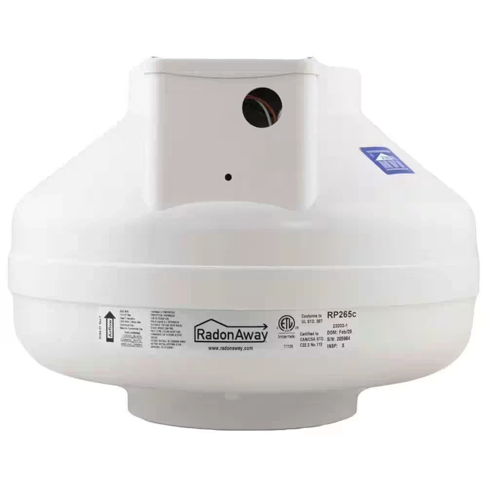 RP265C 6 In. Inlet and Outlet Inline Radon Fan in White with 2.3 In. Maximum Ope