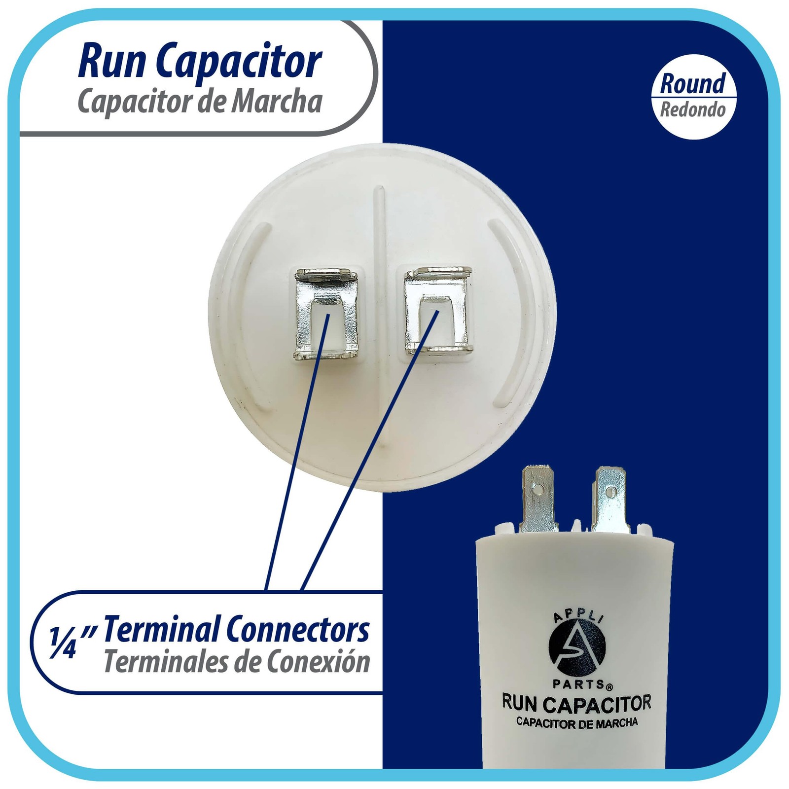 Appli Parts Run Capacitor for electric motors 40 Mfd uF (microfarads) 250VAC Pla