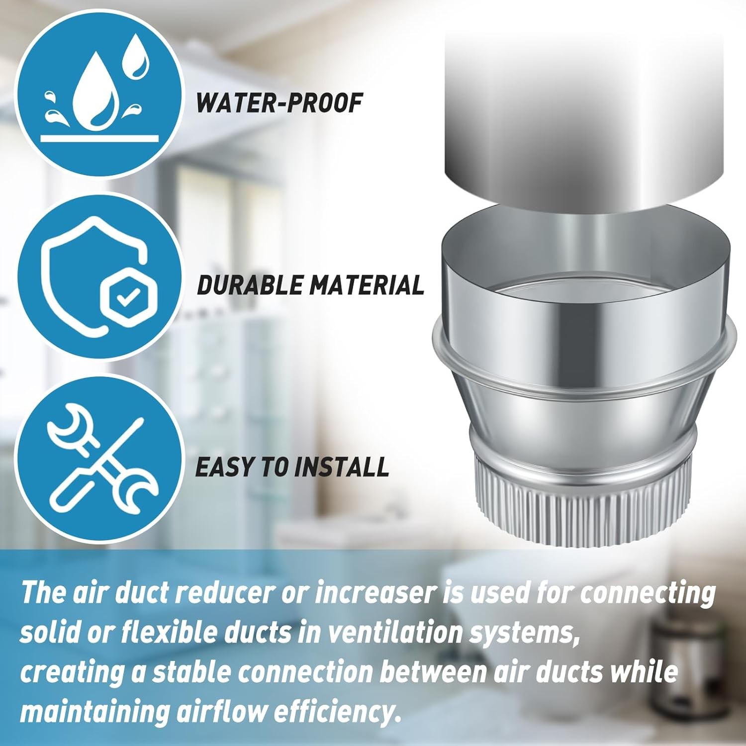 5 Inch to 4 Inch Duct Reducer Increaser Galvanized Steel Air Duct Adapter Round
