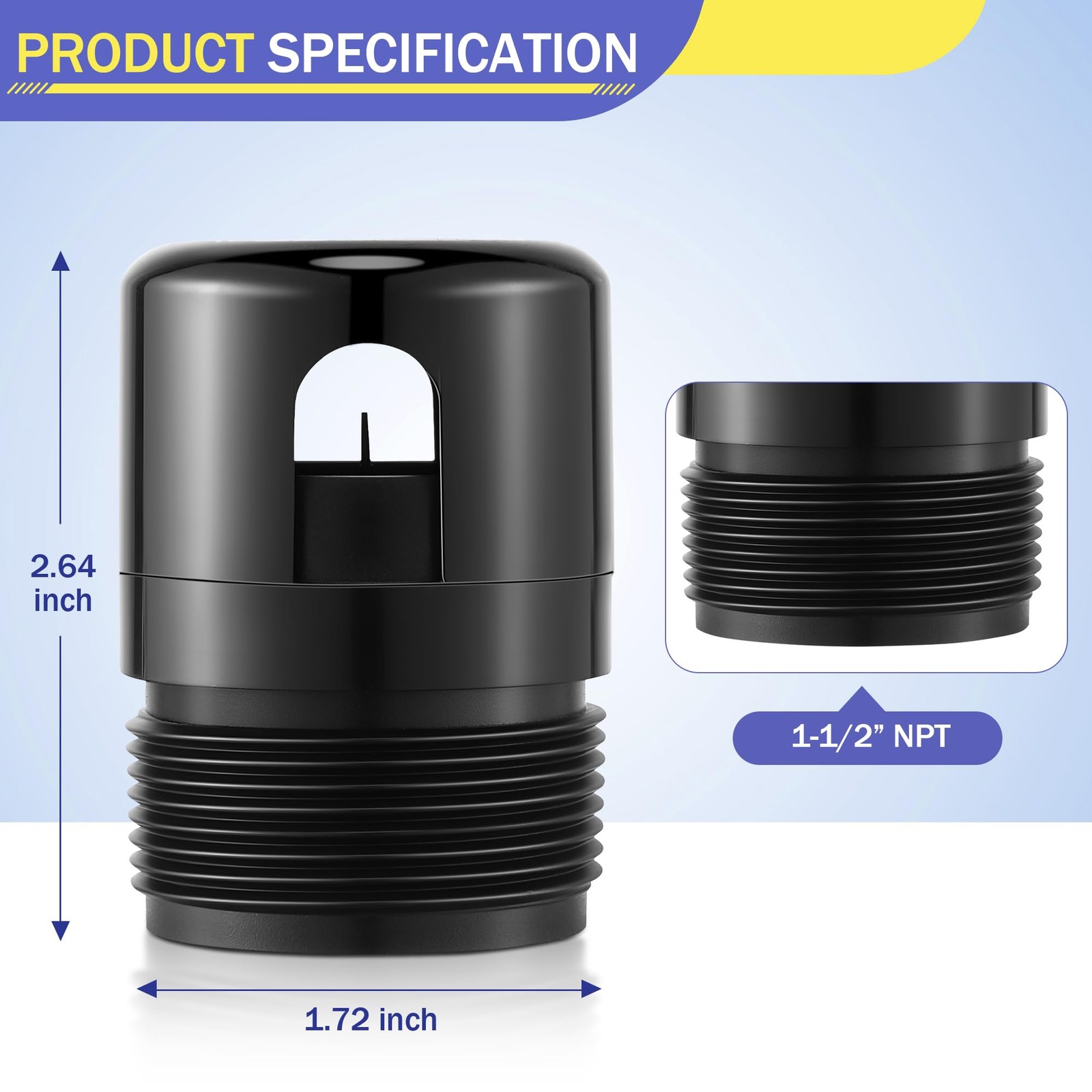 Enhon 1-1/2 Inch NPT ABS In Line Vent, Diaphragm RV Air 2.67 inches, Black