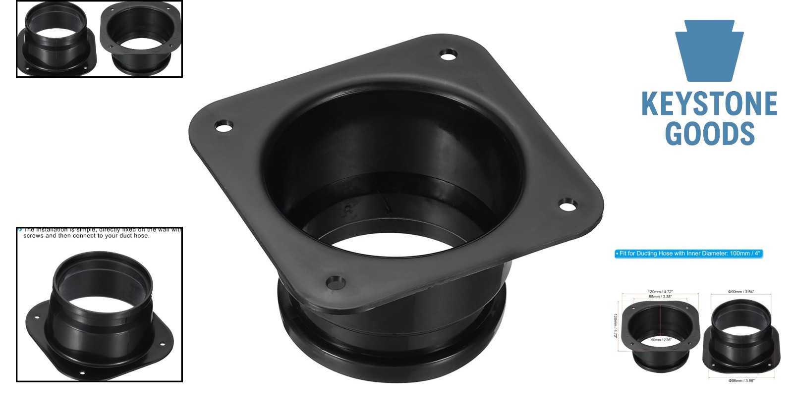 4-Inch Duct Connector Flange, Square to Round Wall Plate for Ventilation & Dr…