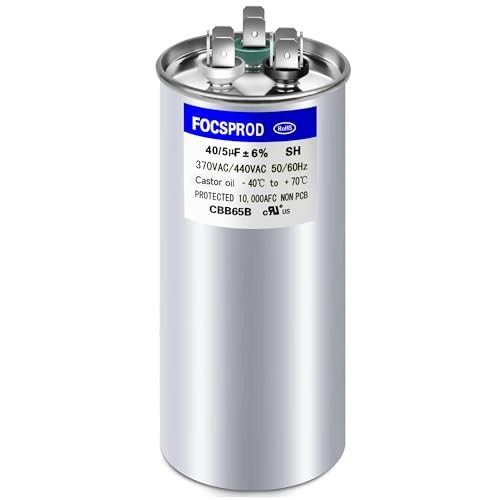 40+5 uF Dual Run Capacitor 370V/440V CBB65 Round HVAC AC Motor Start Replacement