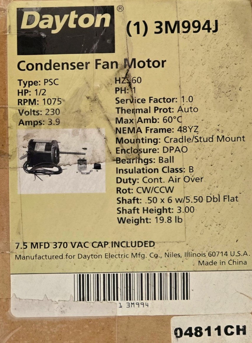 Dayton 3M994 Condenser Fan Motor 1/2HP 3M994J