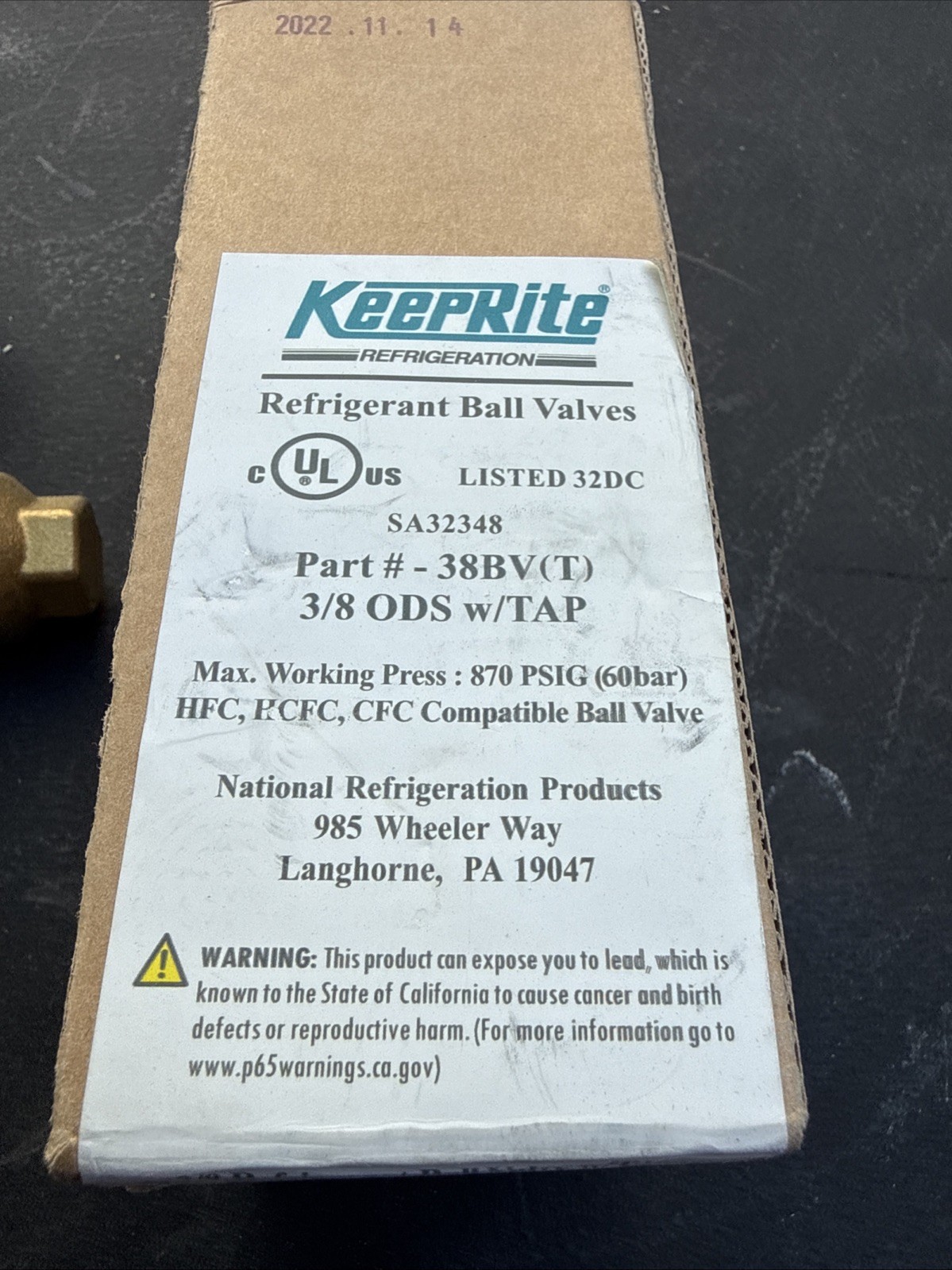 KeepRite Refrigerant Ball Valve 38BV(T) 3/8 in Brass Copper ODS w/TAP HVAC