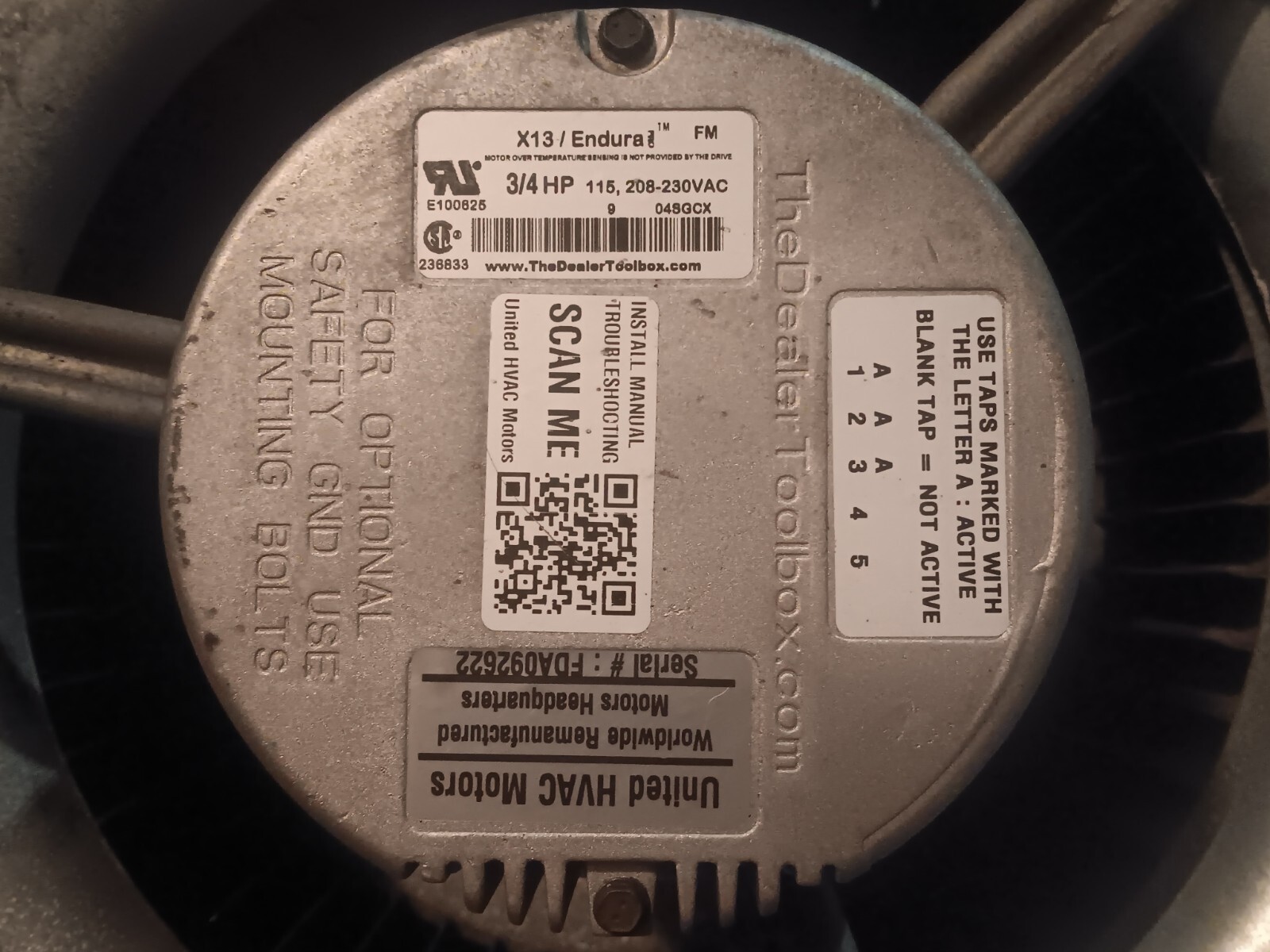 Fda092622 Blower Motor 3/4hp (Only Used For 6 Months)