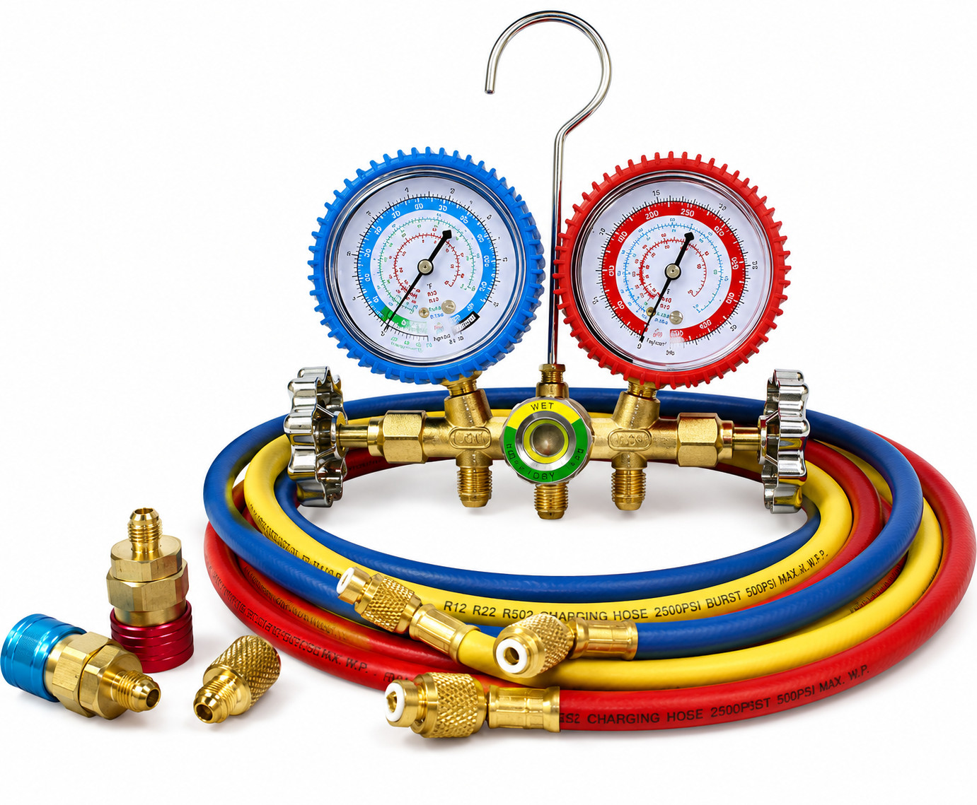 A/C Manifold Dual Gauge Set R134A R12 R22 R502 ACME HVAC AC Auto 5FT Hose