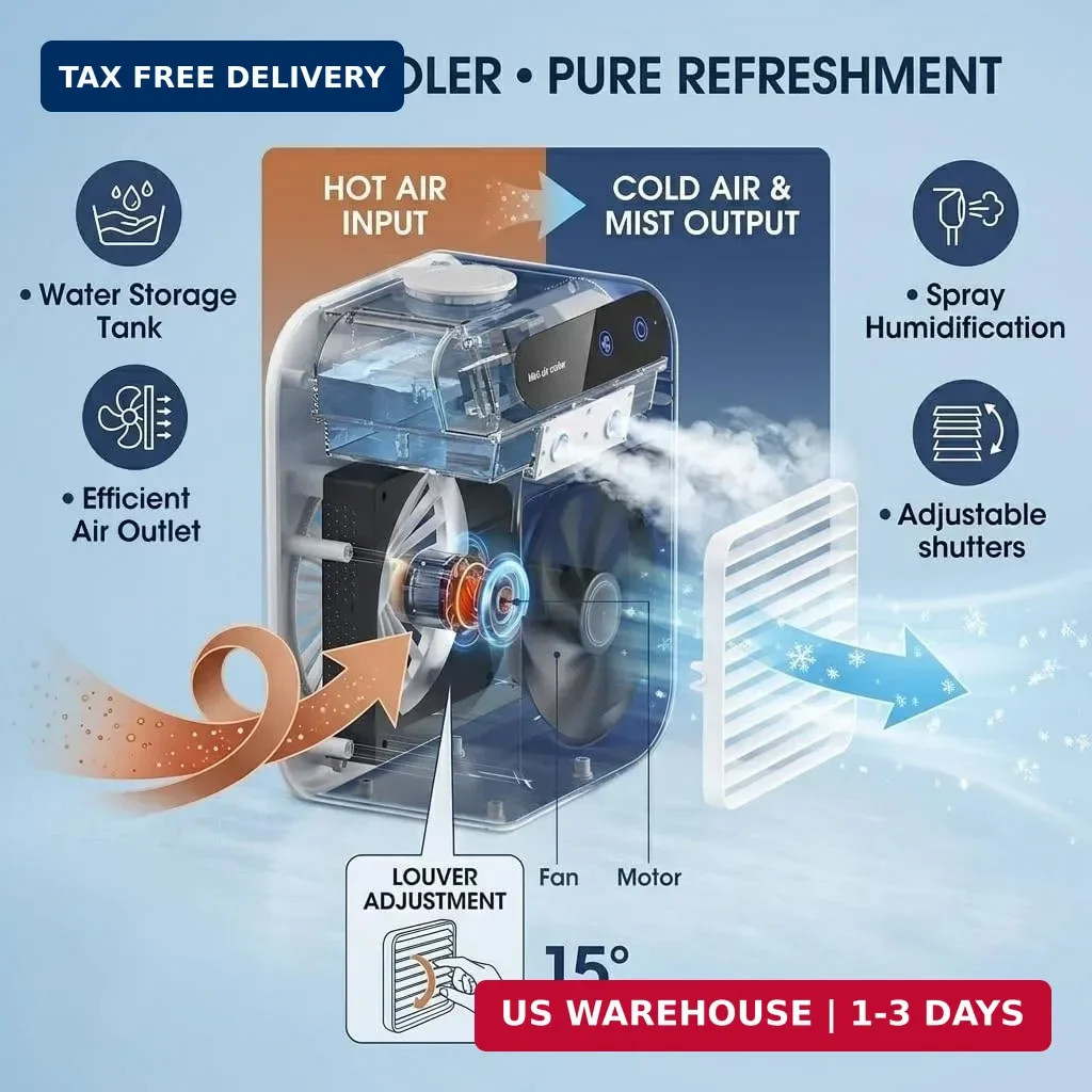 Portable Air Conditioner, Rechargeable Mini Air Cooler with Dual Mist Spray, 2 S