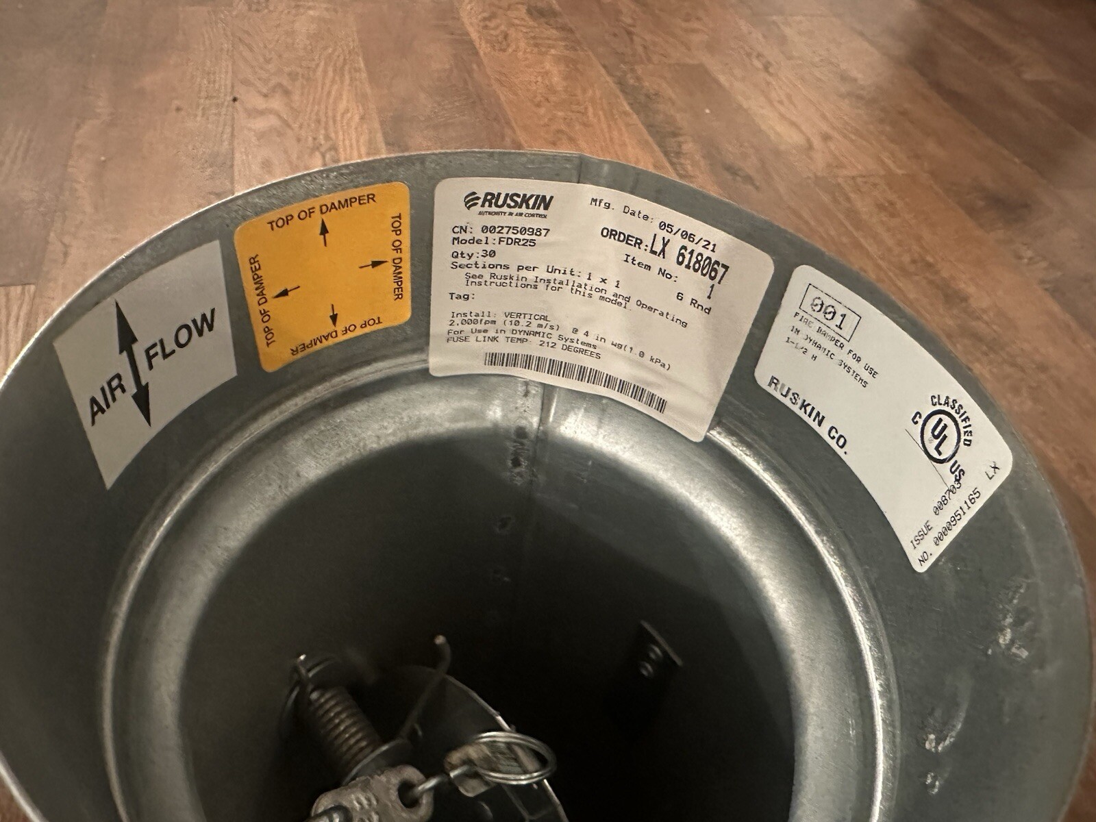 Ruskin ZPD25 6 inch round fire damper 14″ tall