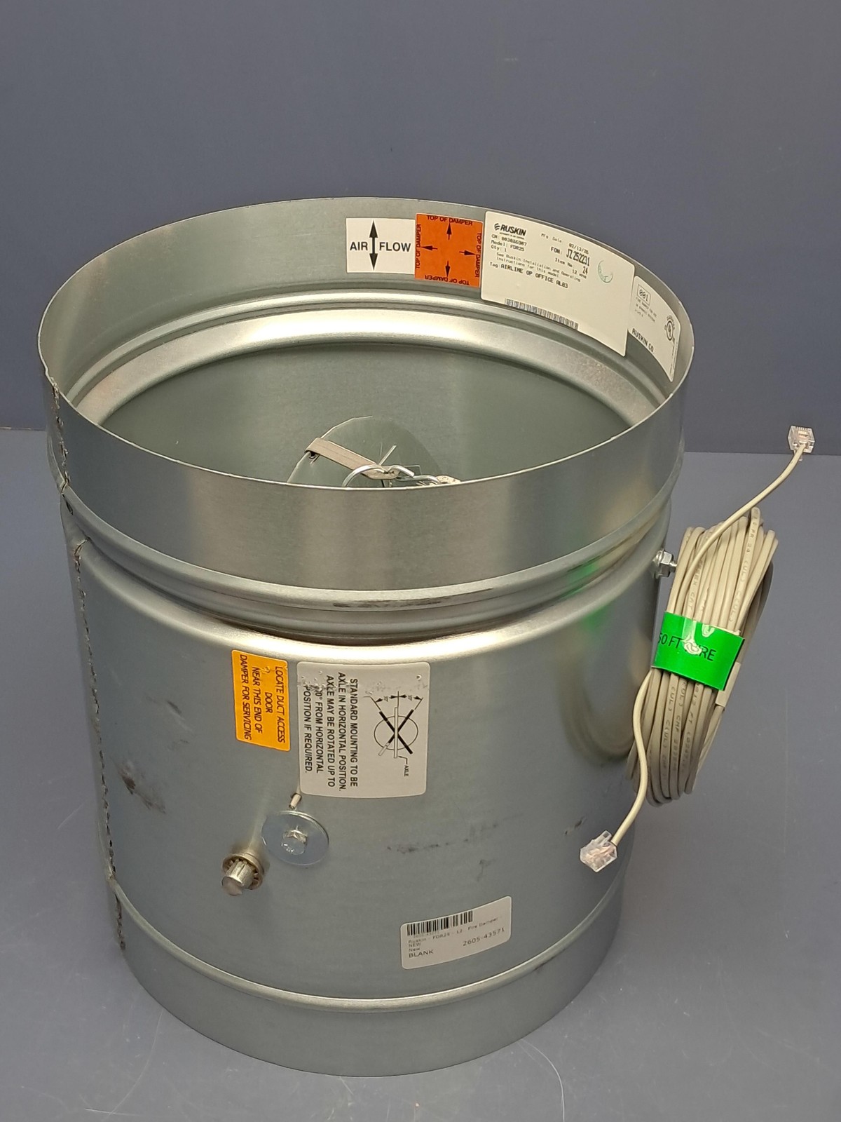 Ruskin – FDR25 – 12″ Round Galvanized Steel Fire Damper w/Cable – NEW