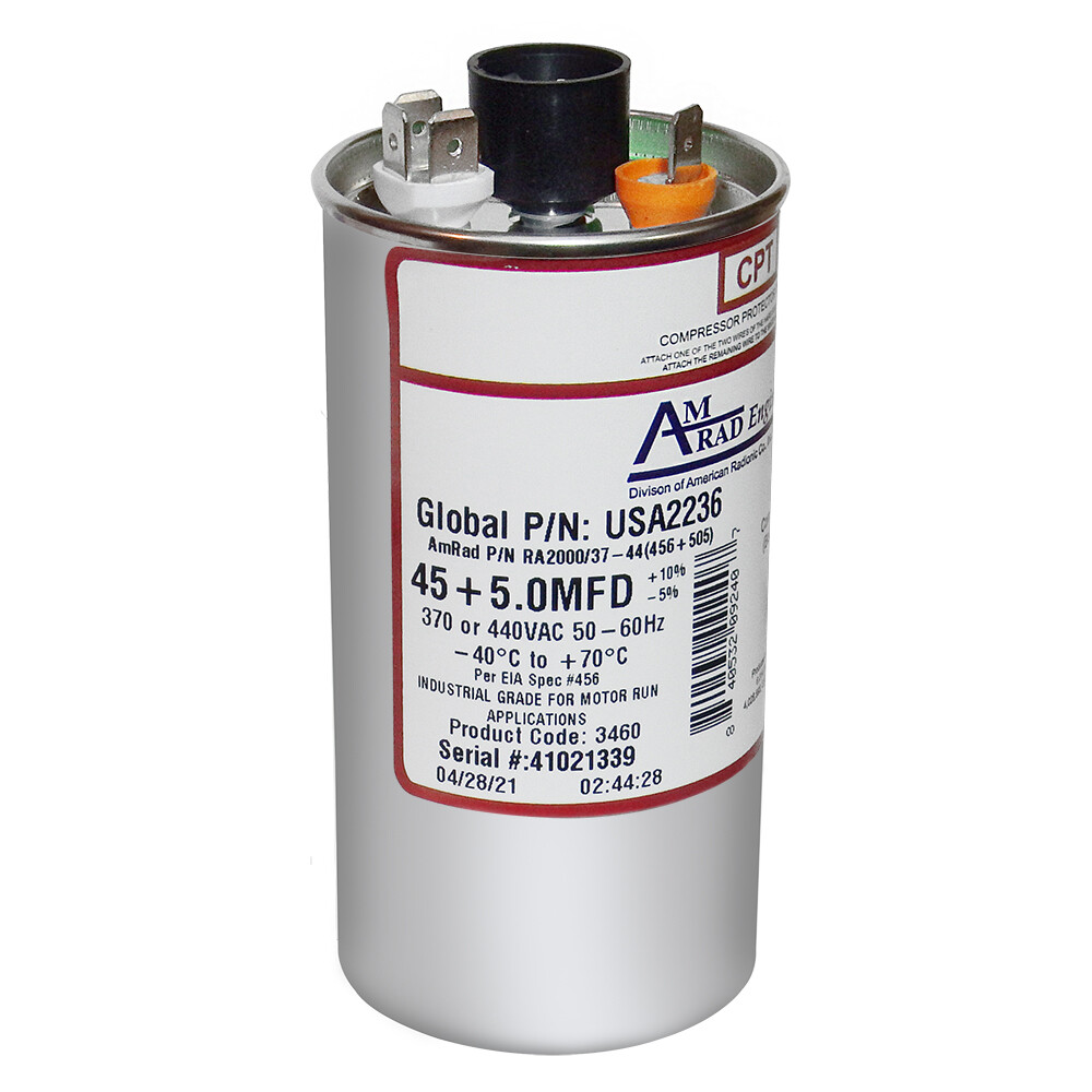AmRad USA2236 45 + 5 uF MFD x 370 / 440 VAC Motor Run Capacitor Made in USA
