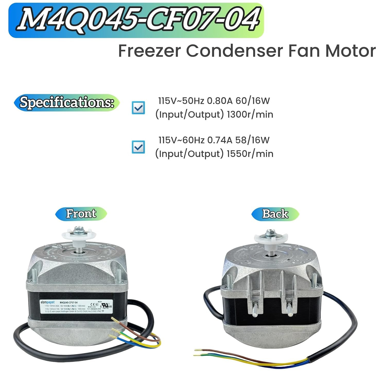 For Ebm-Papst M4Q045-CF07-04 Freezer Condenser Fan Motor, 115V AC Fan Motor Comp