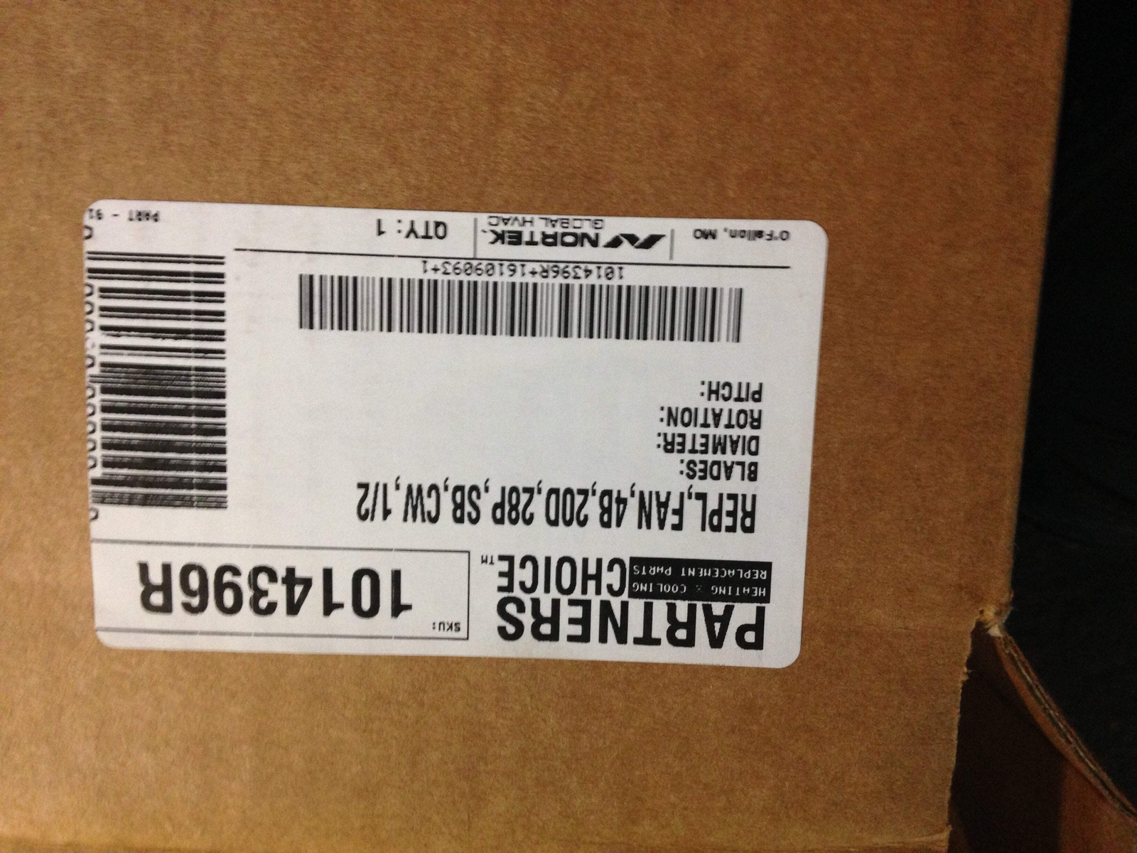 NORTEK 1014396R REPLACEMENT FAN BLADE, 4B, 20D, 28P, SB, CW, 1/2 207552