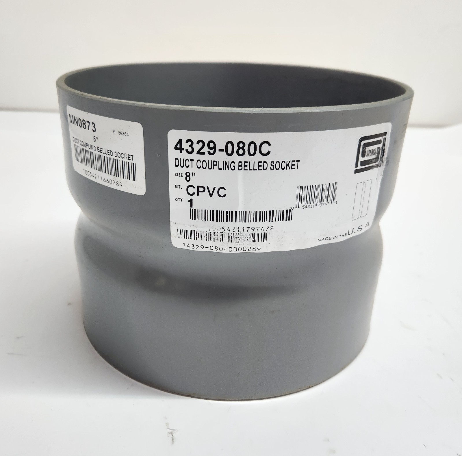 Spears 4329-080C 8″ CPVC Exhaust Duct Belled Coupling Socket