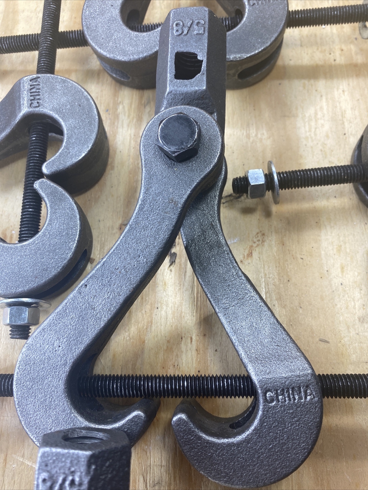 Lot of 2) Tong Style Beam Clamp – for 5/8″ Rod, Suspension Hook, Forged Iron
