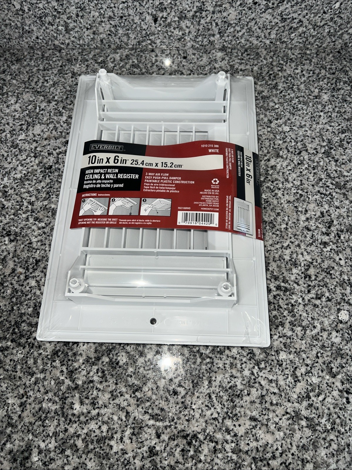 Everbilt 10×6 High Impact Resin Ceiling & Wall Register White RGC106RHD