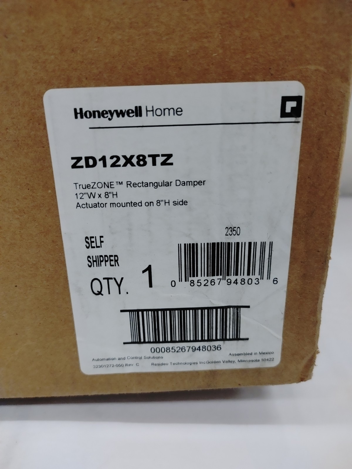 Honeywell TrueZONE ZD12x8TZ 12in x 8in Parallel Blade Zone Damper