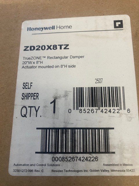 Honeywell TrueZONE ZD20X8TZ 20in x 8in Parallel Blade Zone Damper
