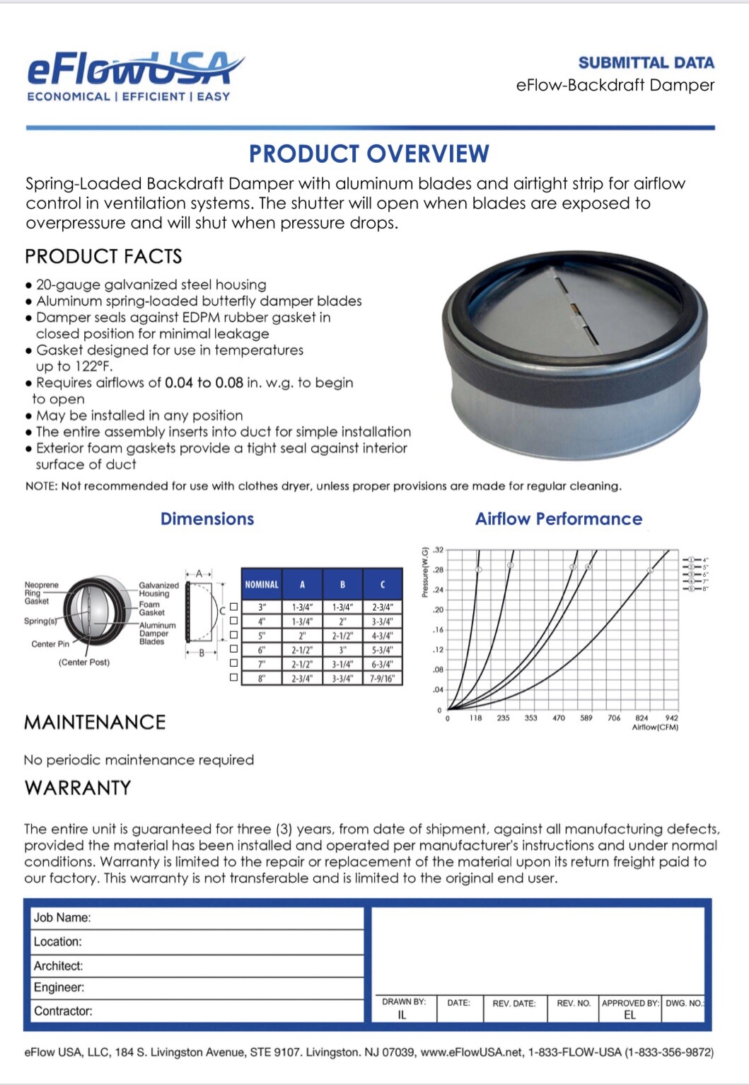 4″ BACK DRAFT DAMPER