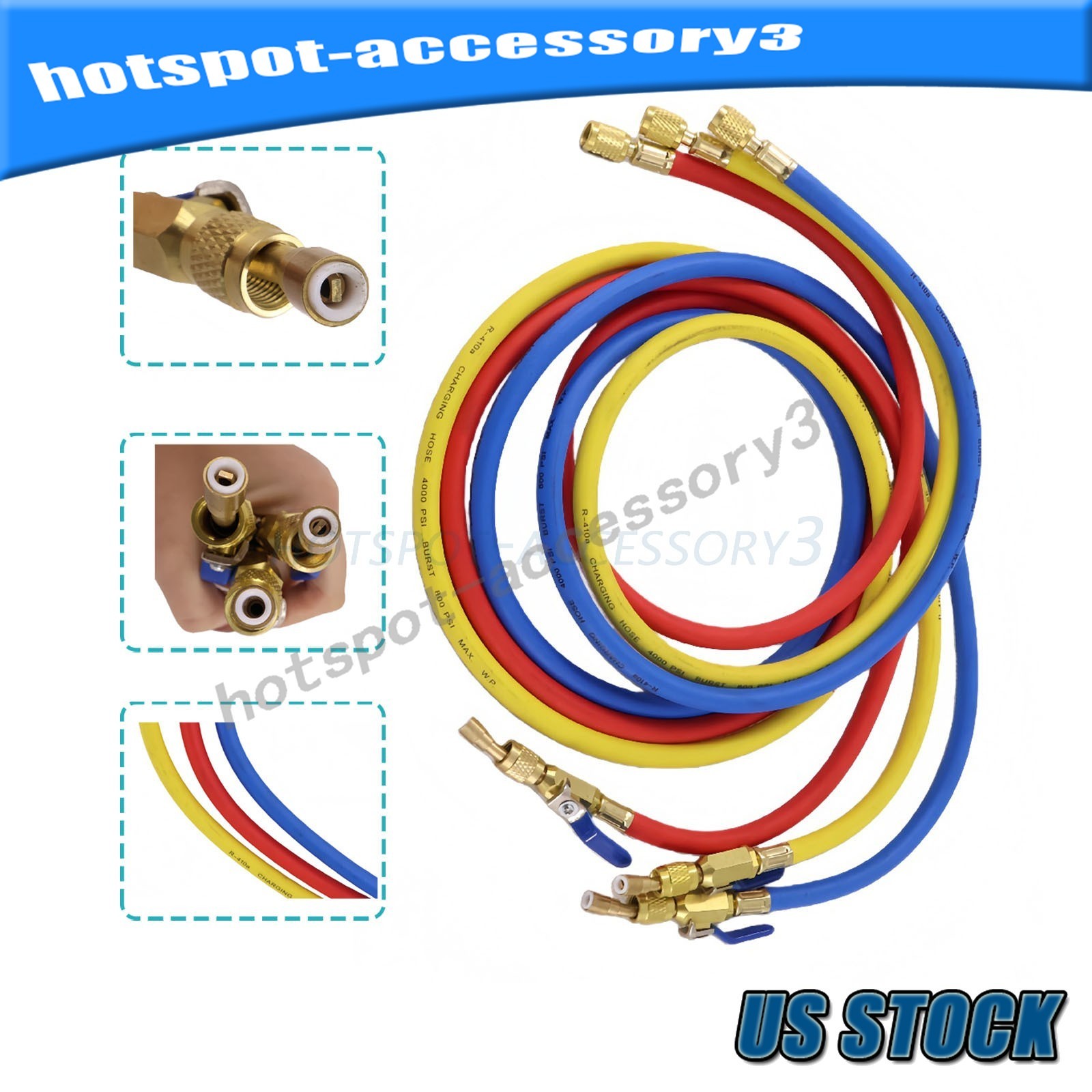 For 29986 Plus II 72″ HVAC Charging Hose Set 1/4″ (3-Pack) USA