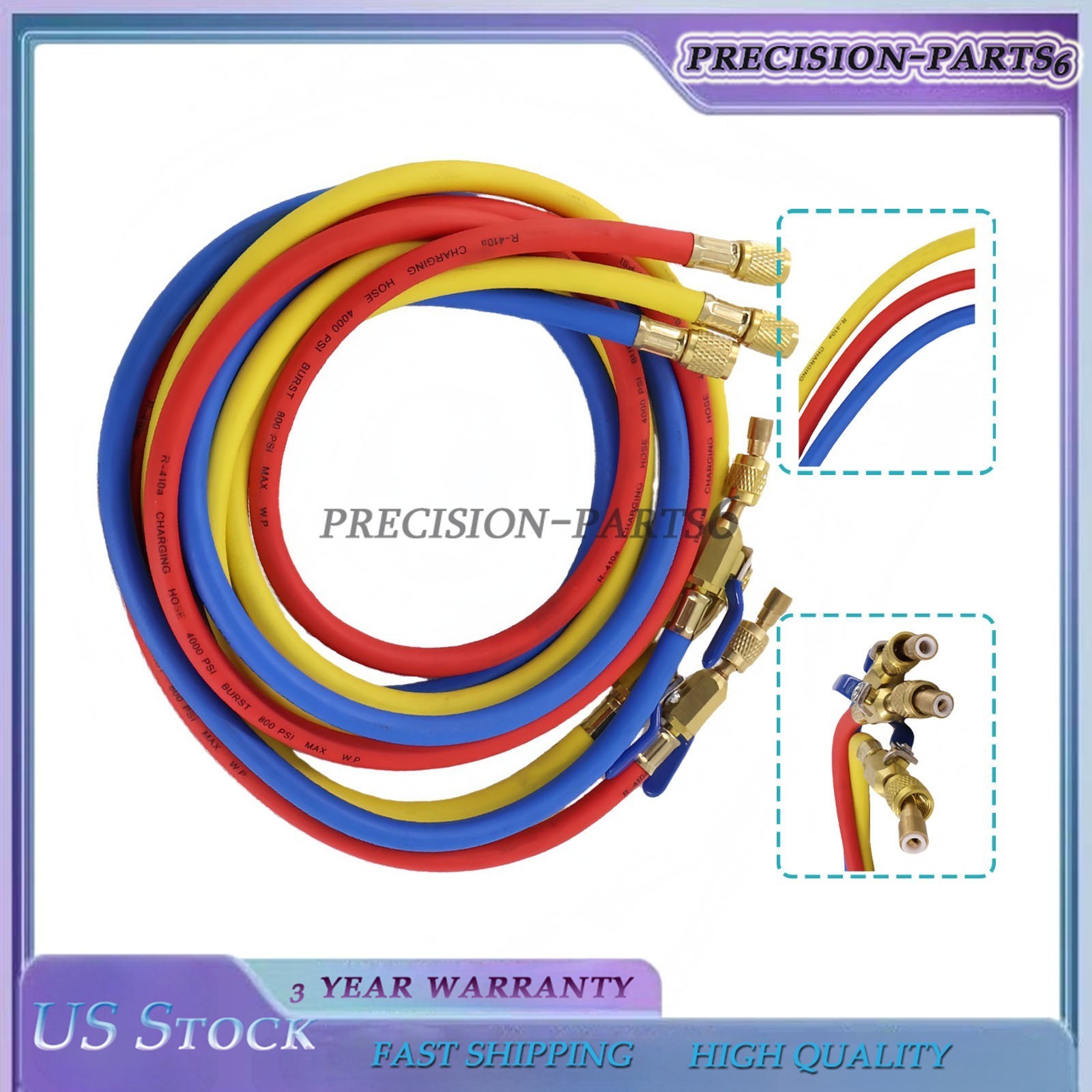 3X 29986 Plus II 1/4″ Hose with Compact Ball Valve End Refrigerant Charging Hose