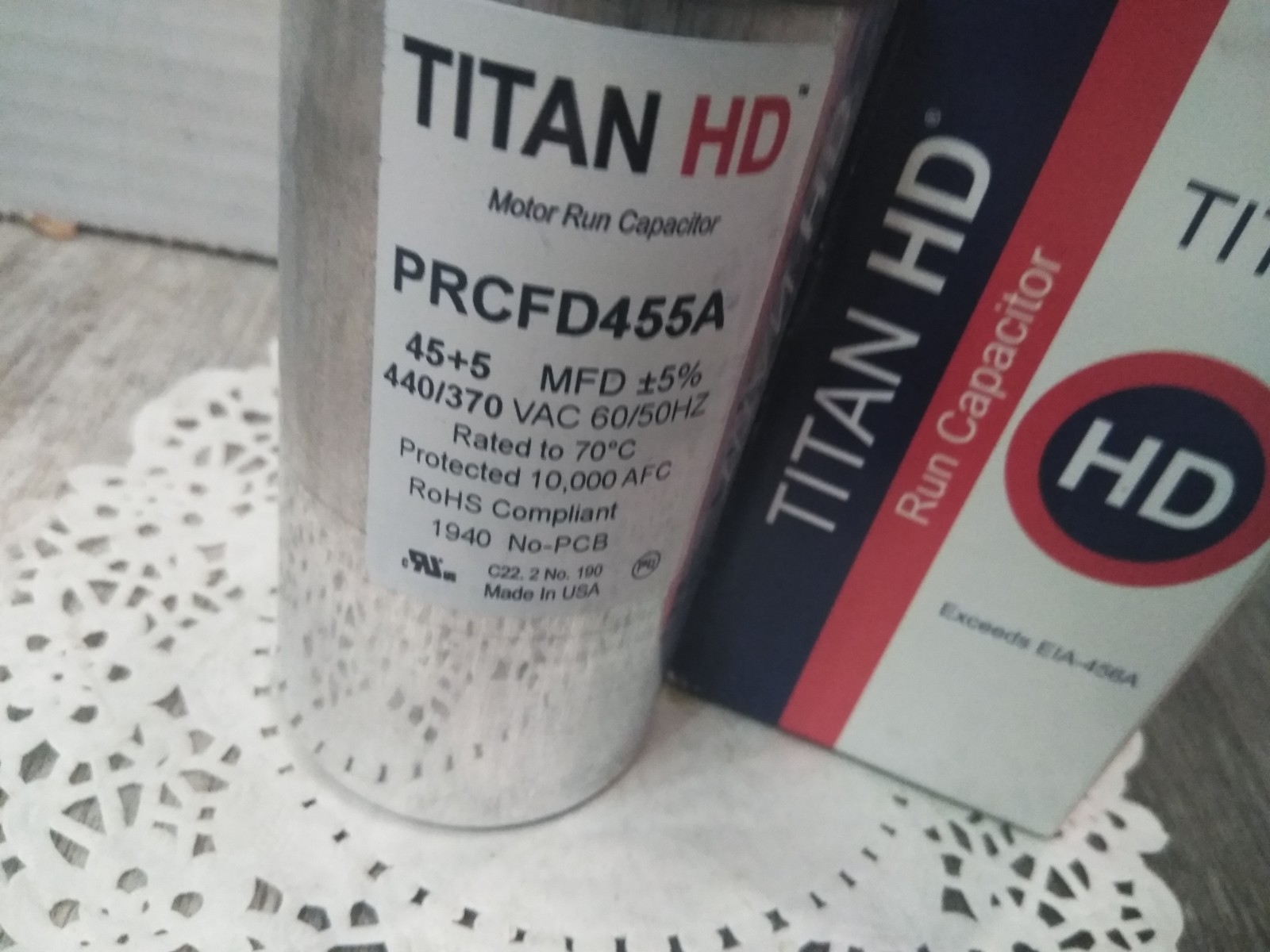 NEW Titan HD PRCFD455A HVAC Round Motor Run Dual Capacitor 45/5 MFD/UF (U.S.A.)