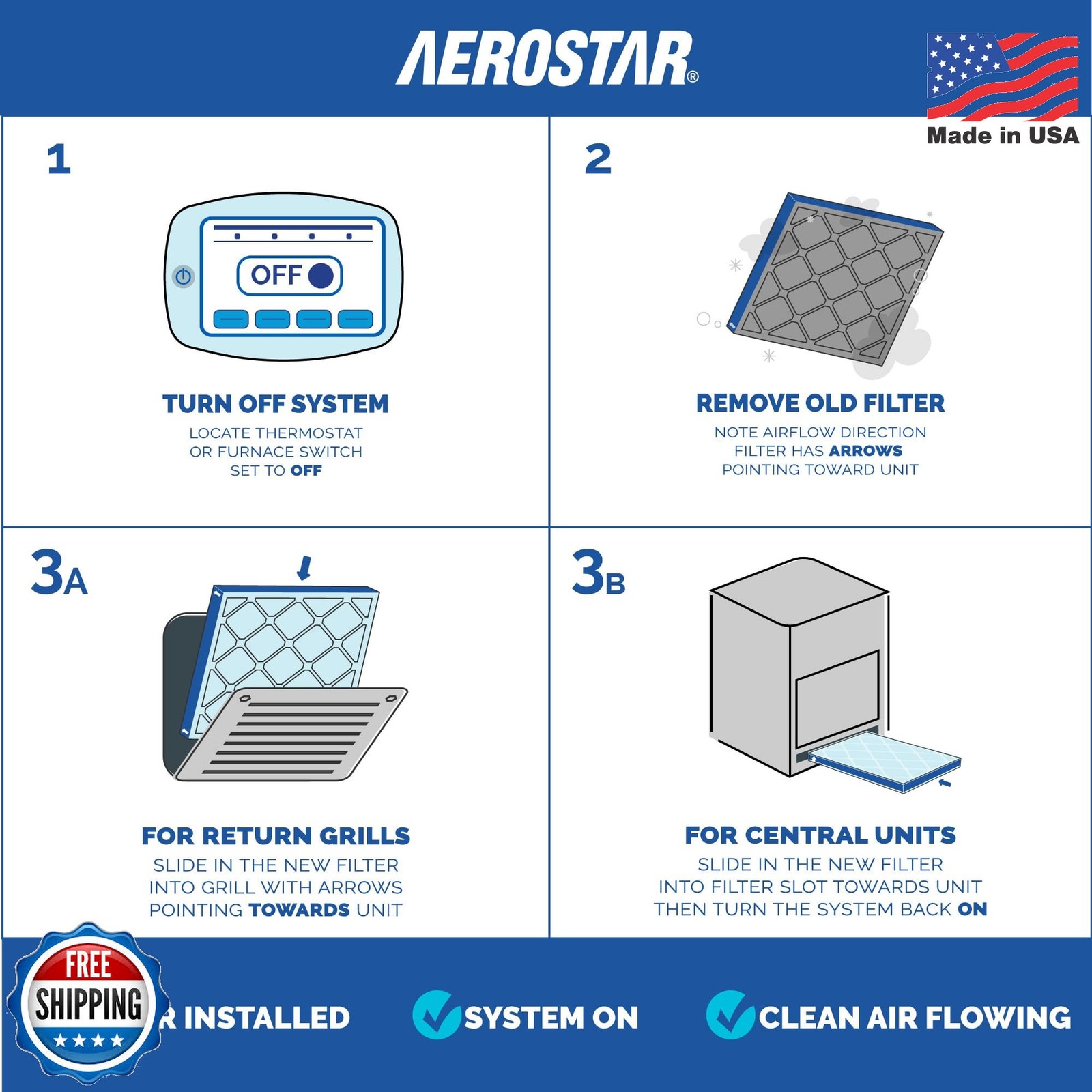 Aerostar 20x20x2 MERV 13 Air Filter, 6 Count, ACTUAL SIZE (19.50 x 19.50 x 1.75)