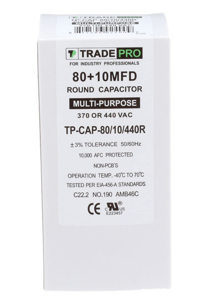 80+10 MFD 440 Volt Round Run Capacitor for HVAC – TRADEPRO – TP-CAP-80/10/440R