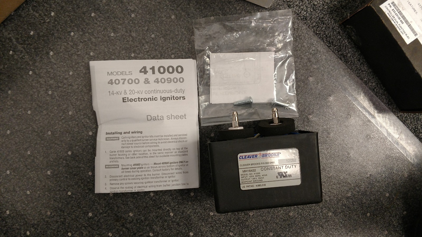 Carlin 41000 Constant Duty Electric Ignitor Branded for Cleaver Brooks 832-2451