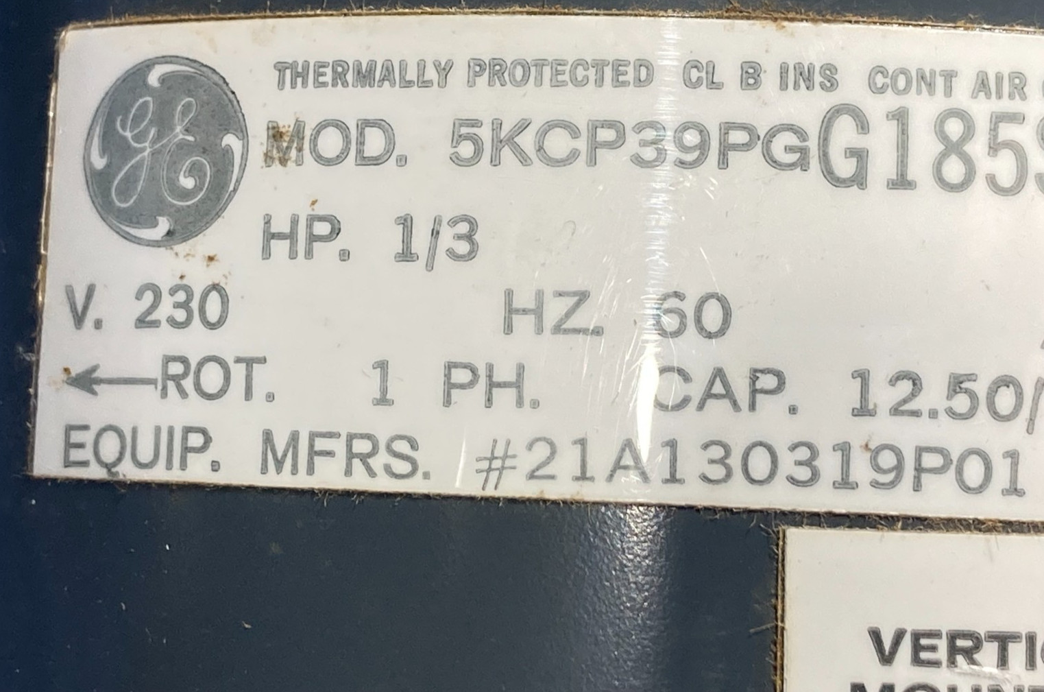 NEW OLD STOCK GE HVAC FURNACE Replacement Motor GE 5KCP39PGG185S 21A130319P01
