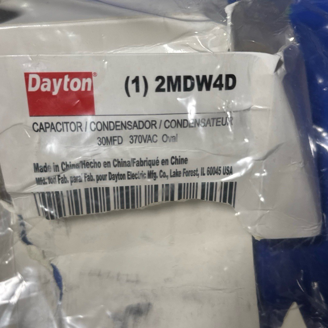Dayton Motor Run Capacitor 30uF 370V 2MDW4D HVAC Oval Non PCB