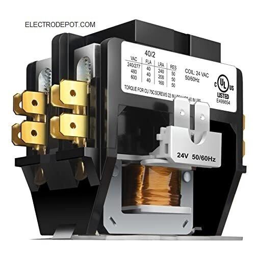 HVAC Contactor, 40 Amp Double Pole / 2 Pole Contactor 24V Coil DP Heat Pump UL