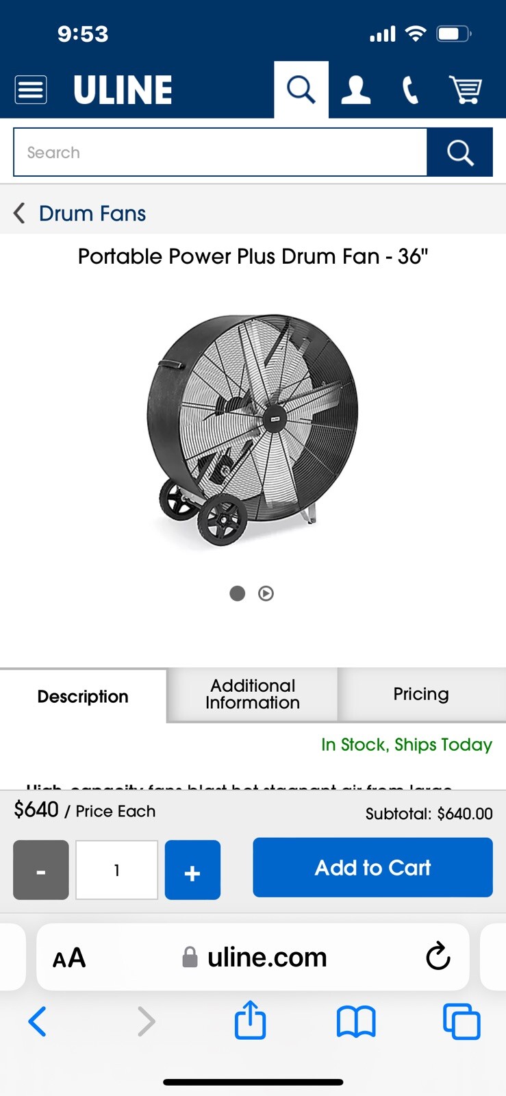 warehouse Heavy-duty industrial fan TPI Direct Drive Drum Fan 36” 1/3 HP 12,500t