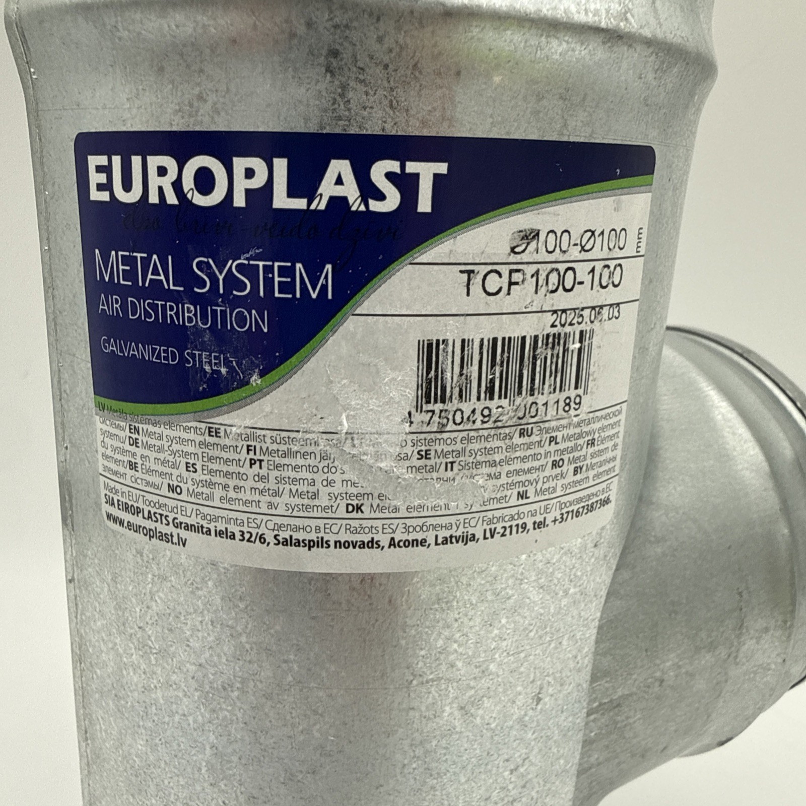 Europlast Duct Tee 4 Inch Galvanized Steel 3-Way Vent Fitting HVAC Round New