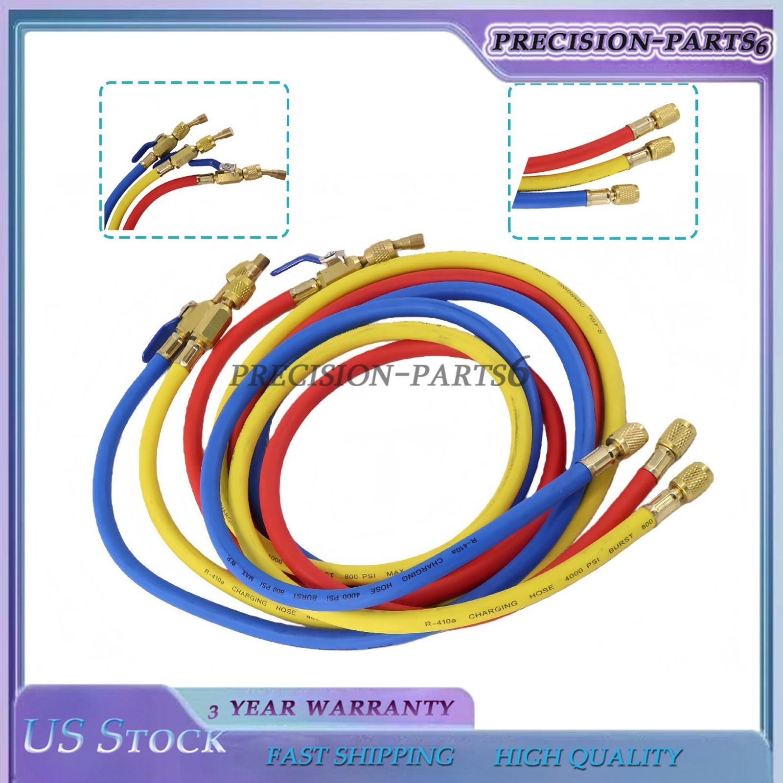 3X 29986 Plus II 1/4″ Hose with Compact Ball Valve End Refrigerant Charging Hose